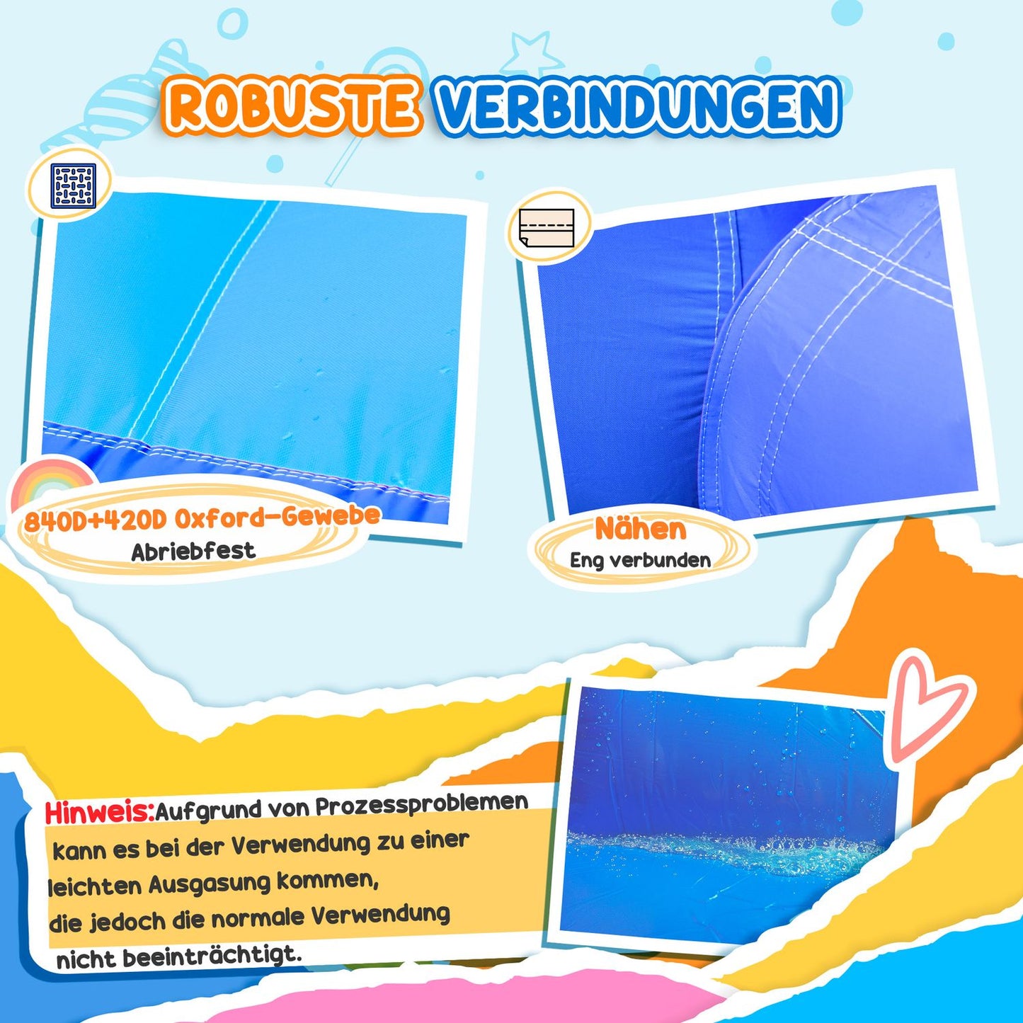 Inflatable water park with slide, tunnel and climbing wall for children 3-8 years