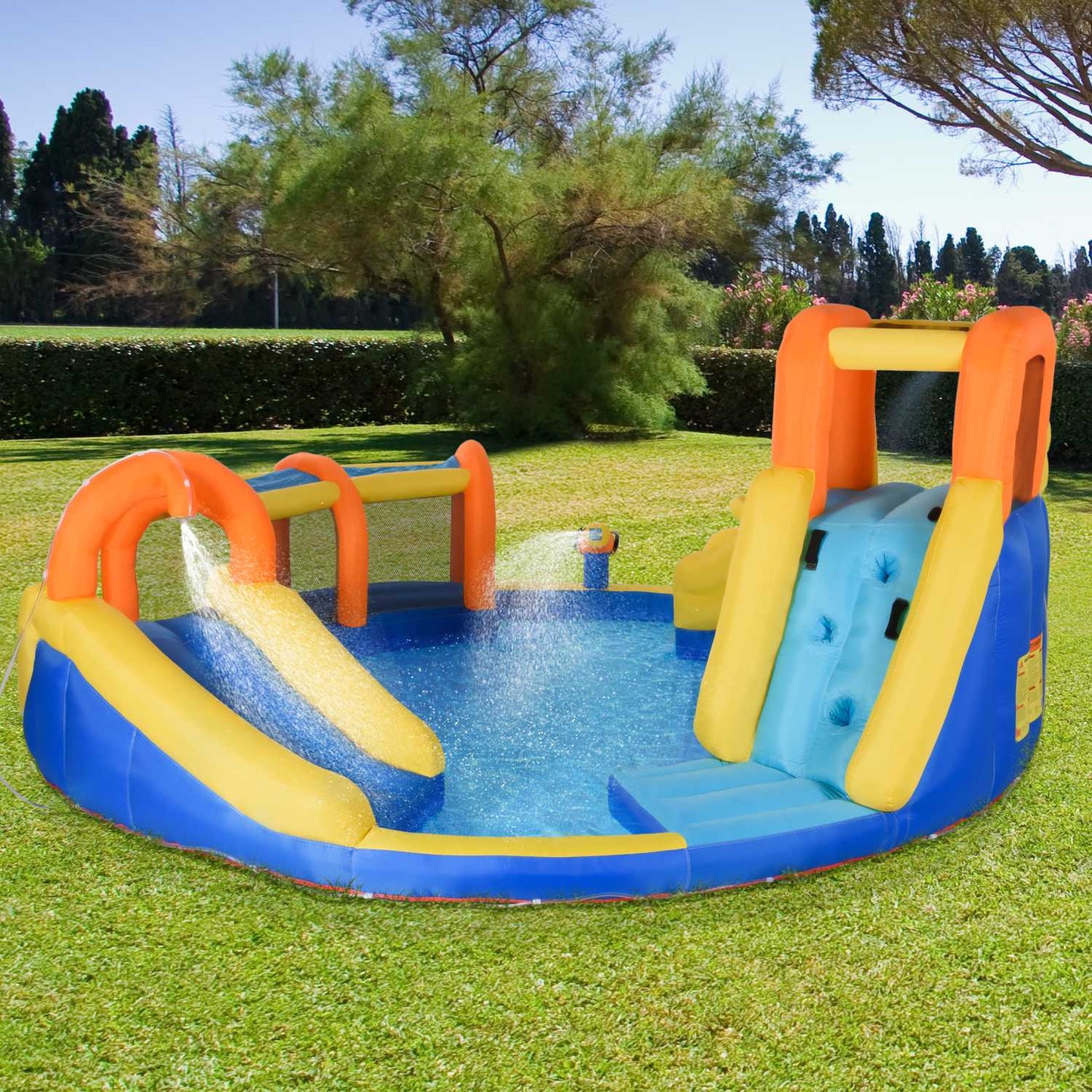 Inflatable water park with slide, tunnel and climbing wall for children 3-8 years