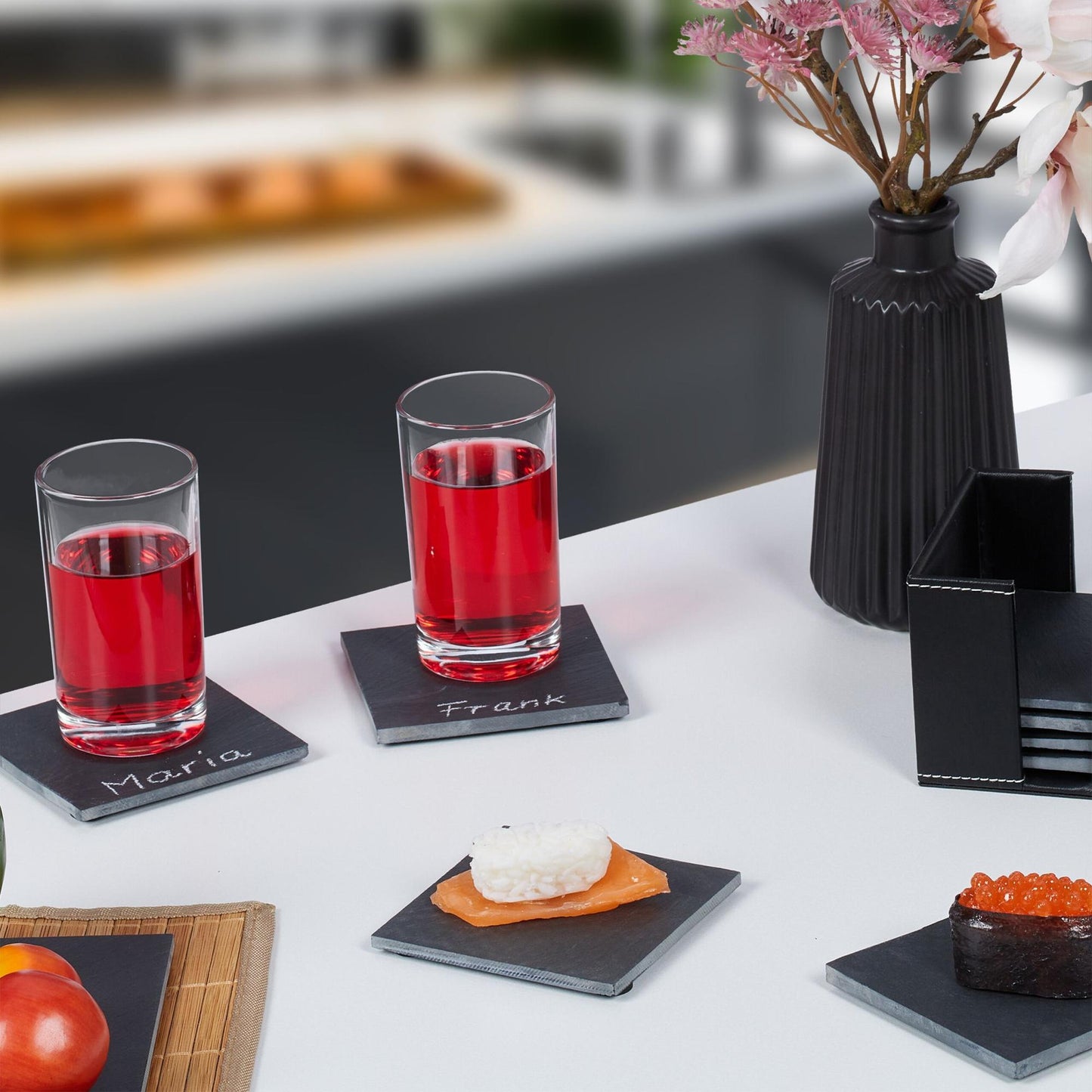 Slate coasters, 8 pcs, bamboo box