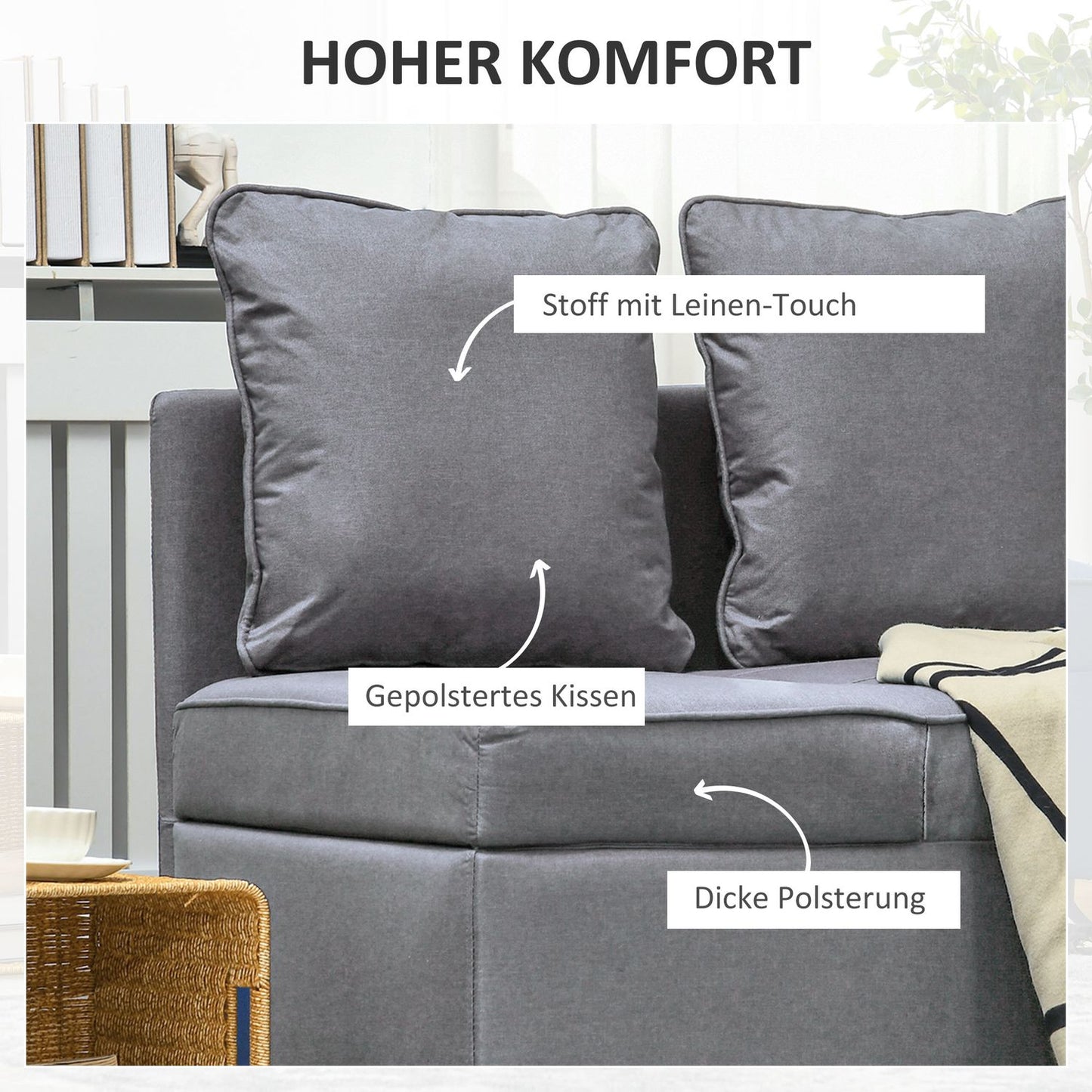Sleeper chair, 2-seater armchair with bed function, foldable upholstered armchair with 2 cushions, linen-look cover, dark grey