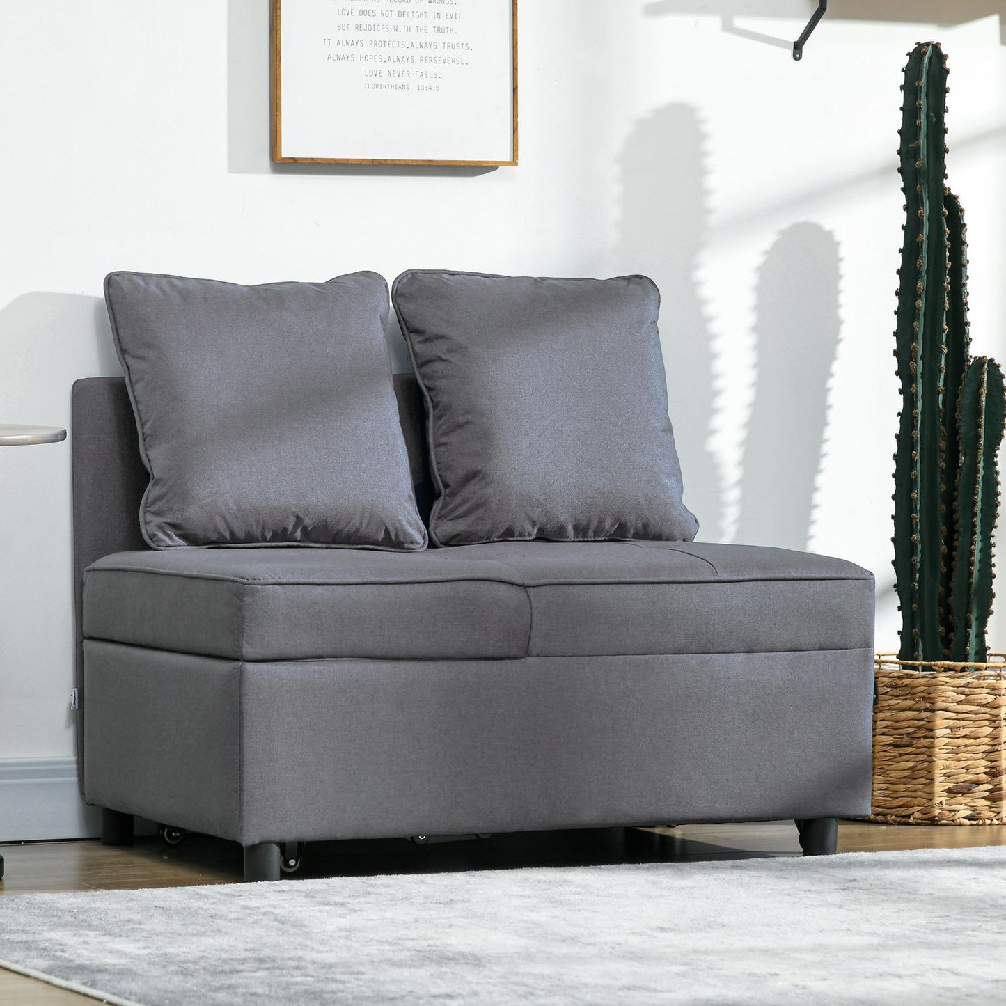 Sleeper chair, 2-seater armchair with bed function, foldable upholstered armchair with 2 cushions, linen-look cover, dark grey