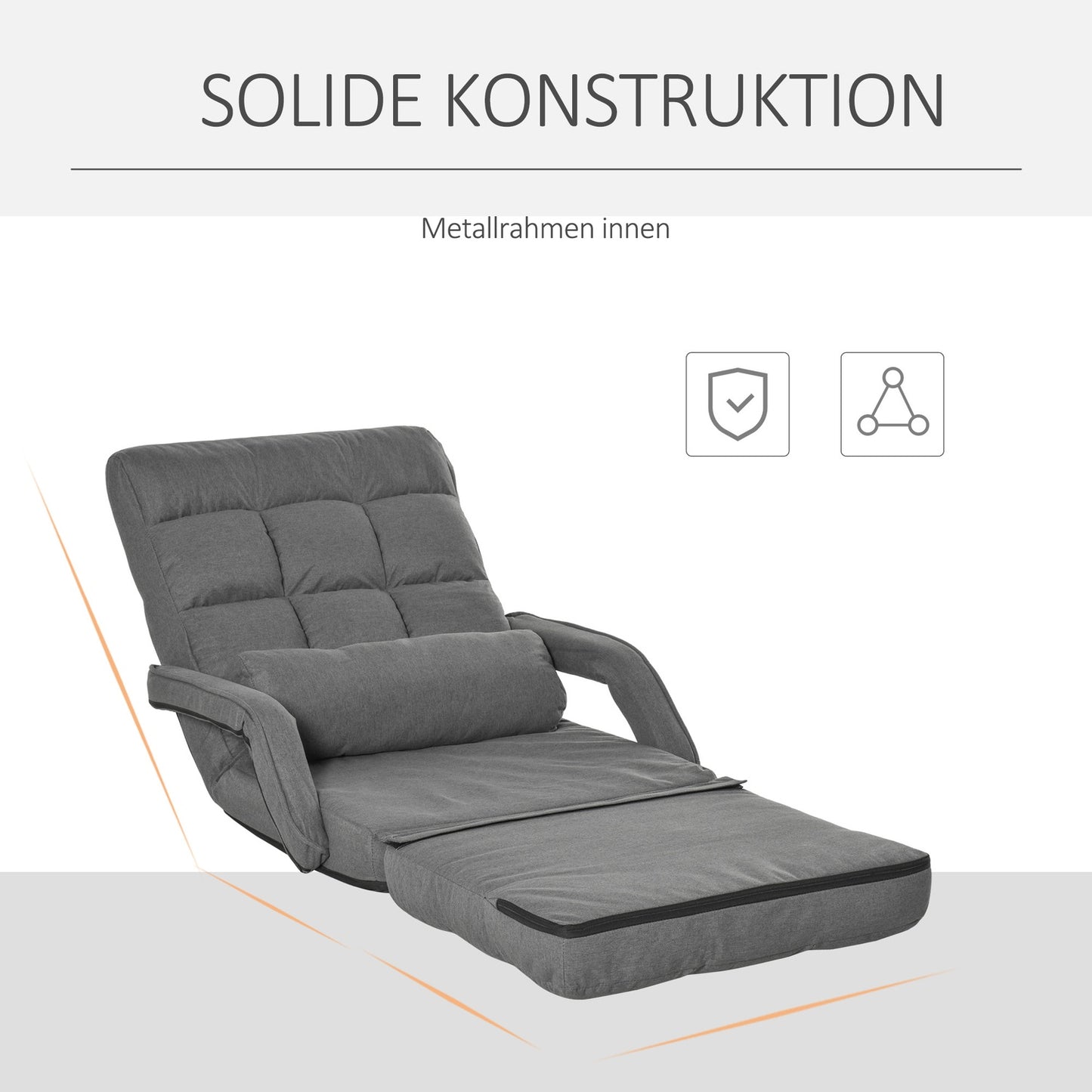 Sleeper Chair, 5-Way Adjustable, Dark Grey Linen-Look