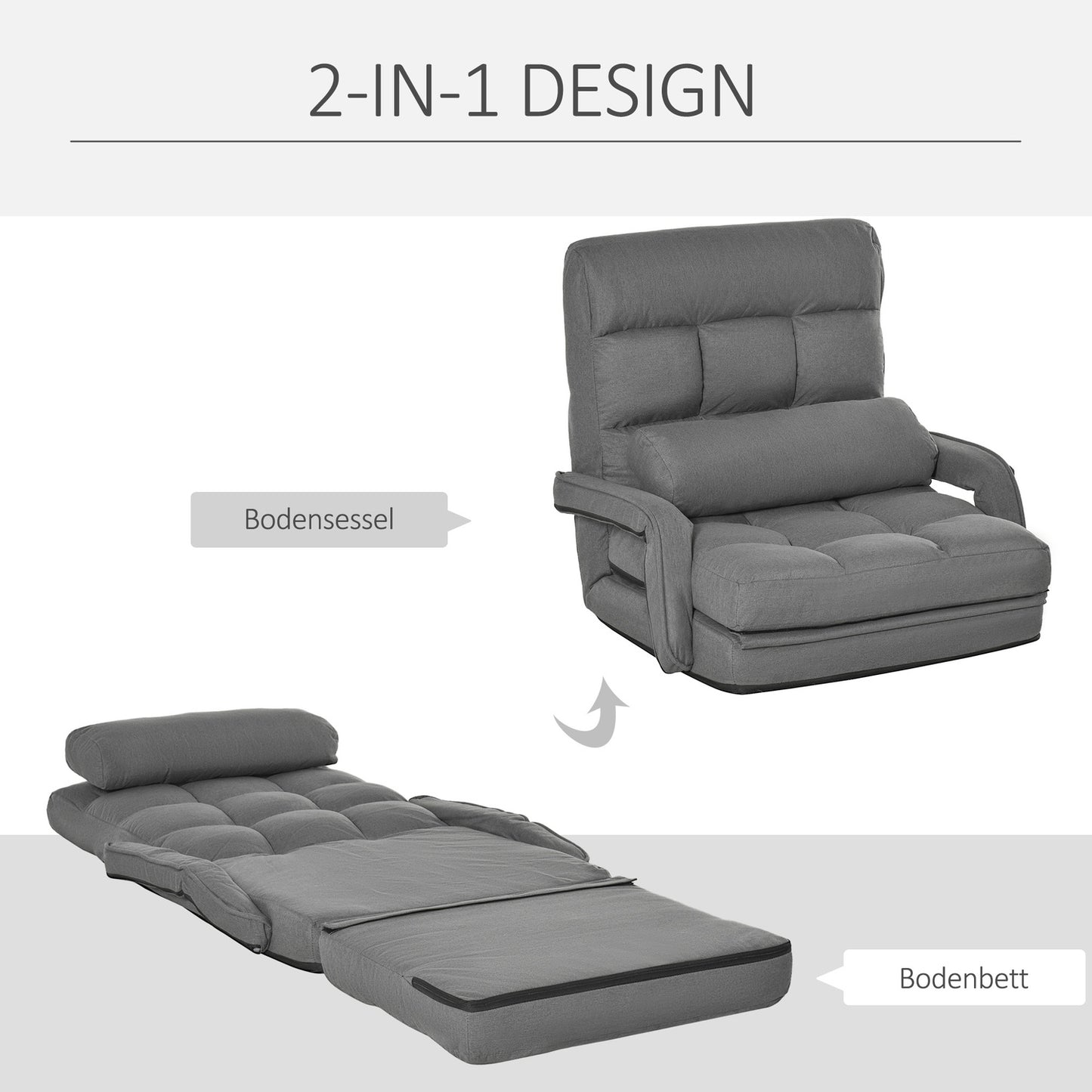 Sleeper Chair, 5-Way Adjustable, Dark Grey Linen-Look