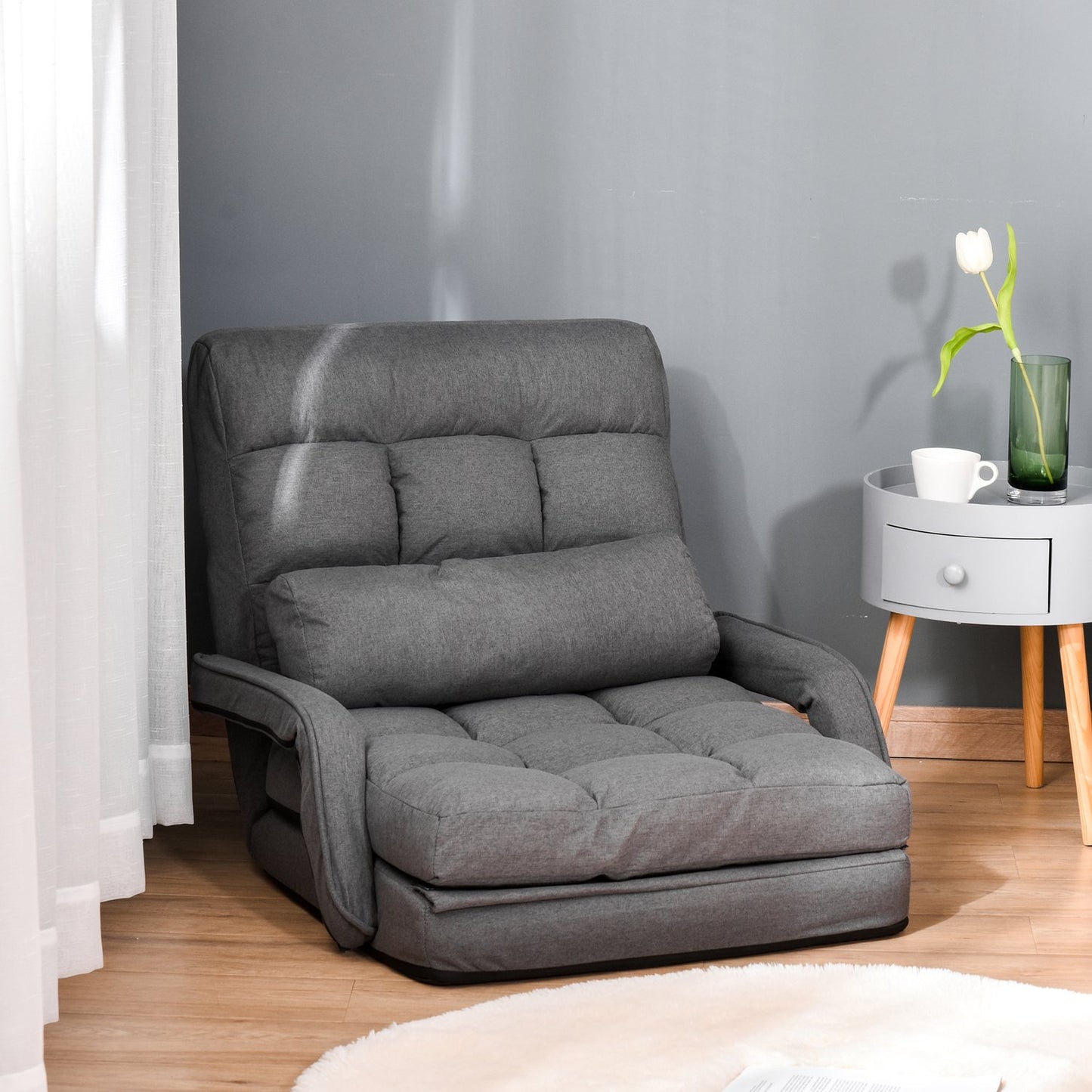 Sleeper Chair, 5-Way Adjustable, Dark Grey Linen-Look
