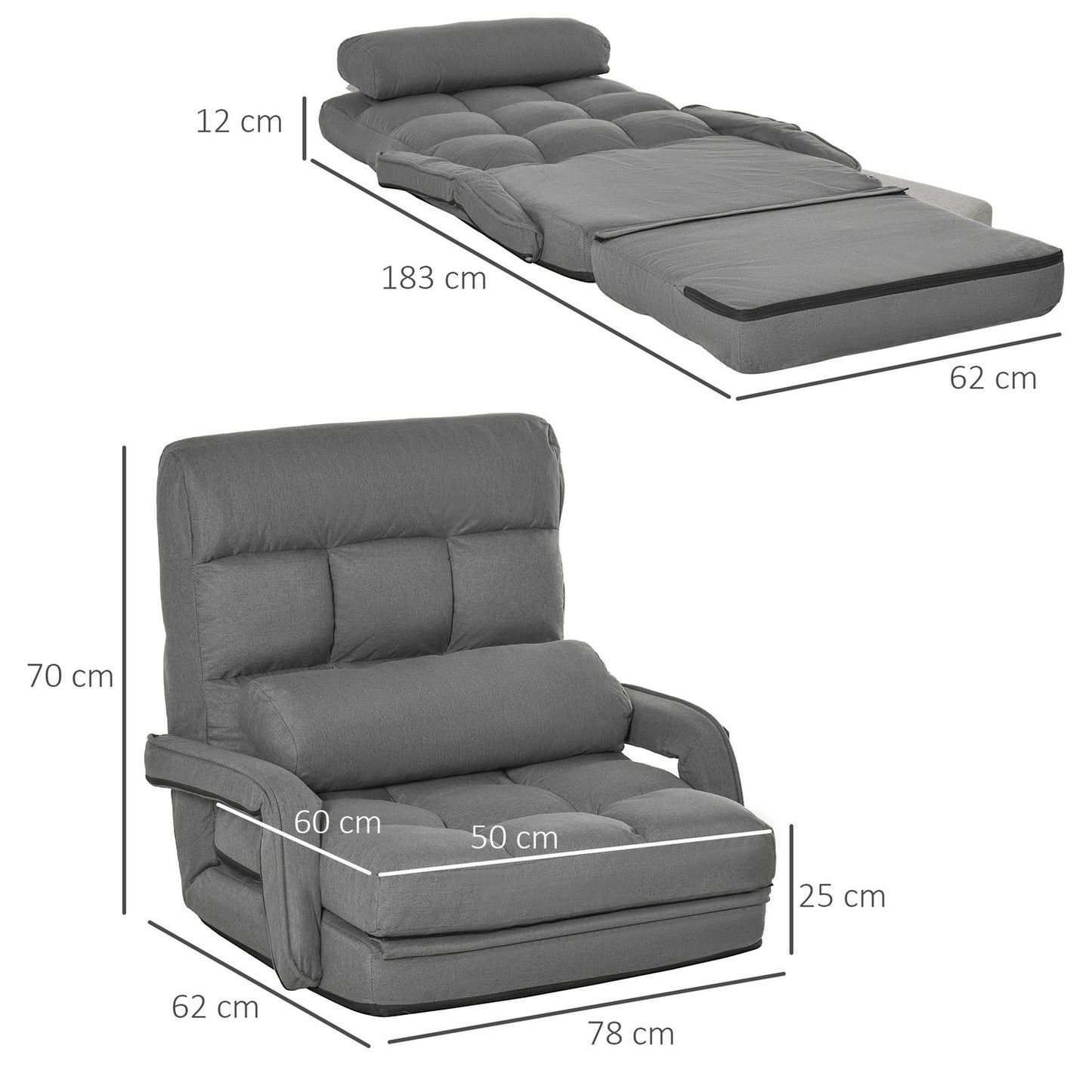 Sleeper Chair, 5-Way Adjustable, Dark Grey Linen-Look