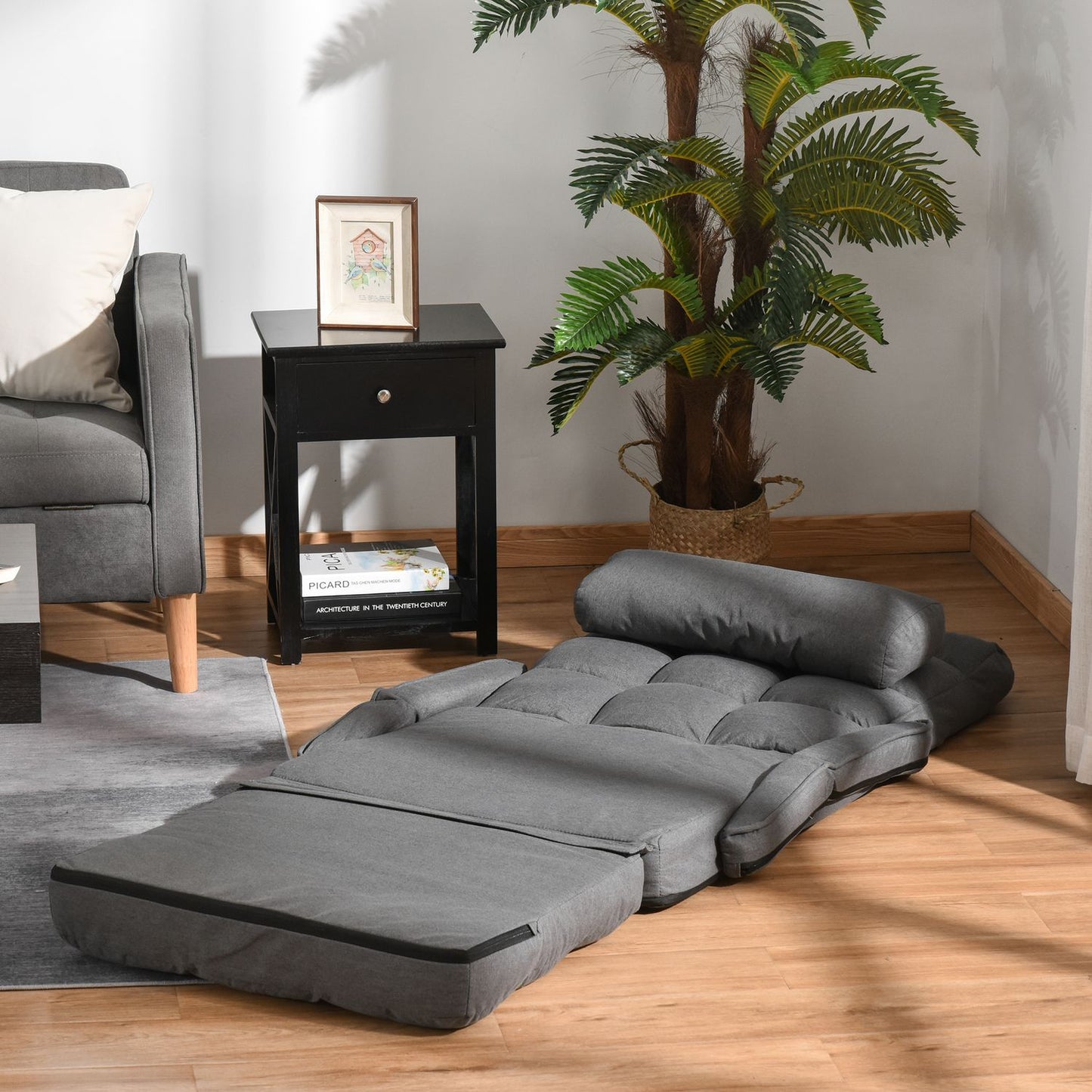 Sleeper Chair, 5-Way Adjustable, Dark Grey Linen-Look