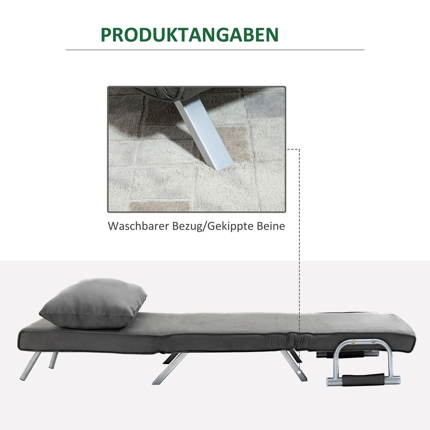 Folding sofa bed chair, black - adjustable, 120 kg capacity