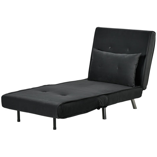 Velvet Folding Sofa Chair Bed with Cushion, Black, 77x88x83Cm