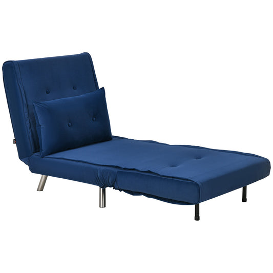 Folding Velvet Sofa Bed - Blue, Cushioned, 77x88x83cm