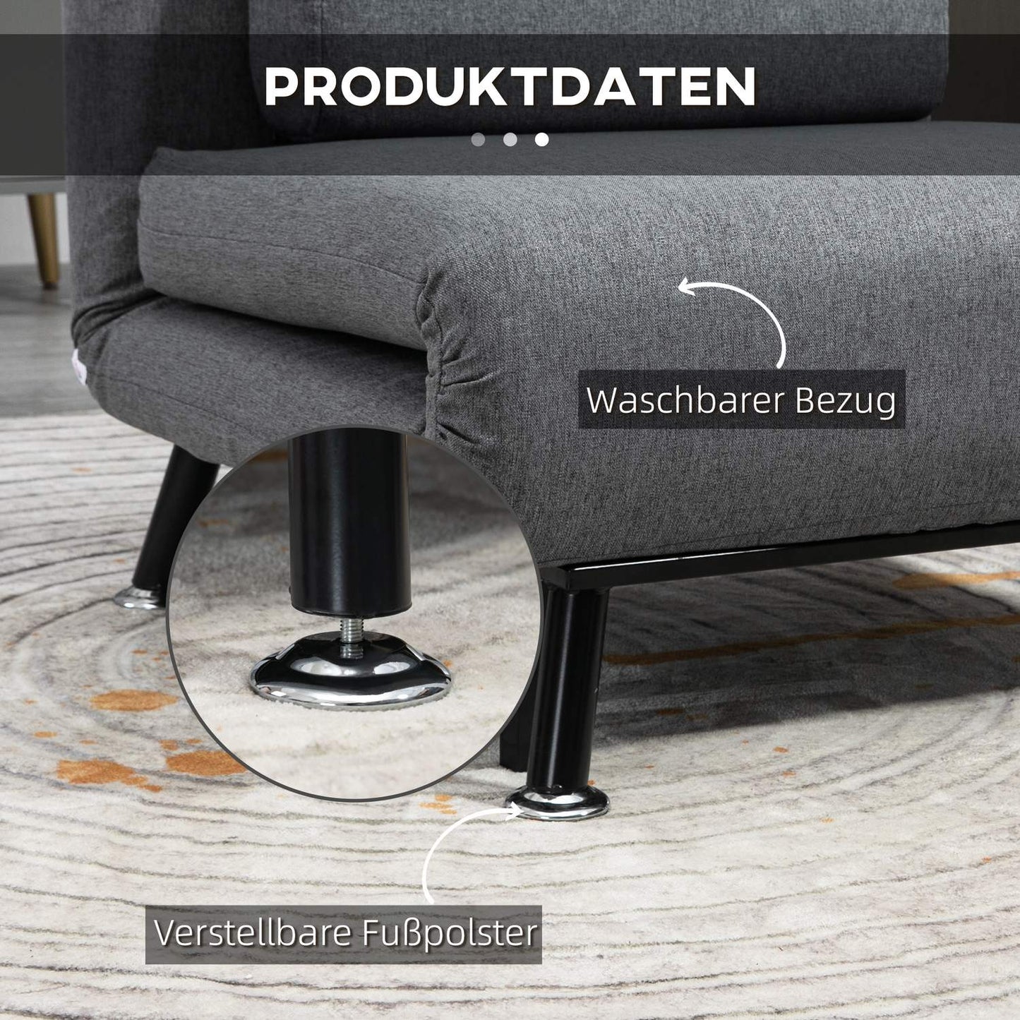 Folding sleeping chair with adjustable backrest, dark grey