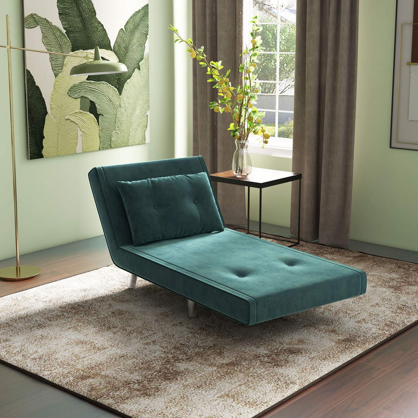 Folding sofa Chair bed with cushions, velvet look, green