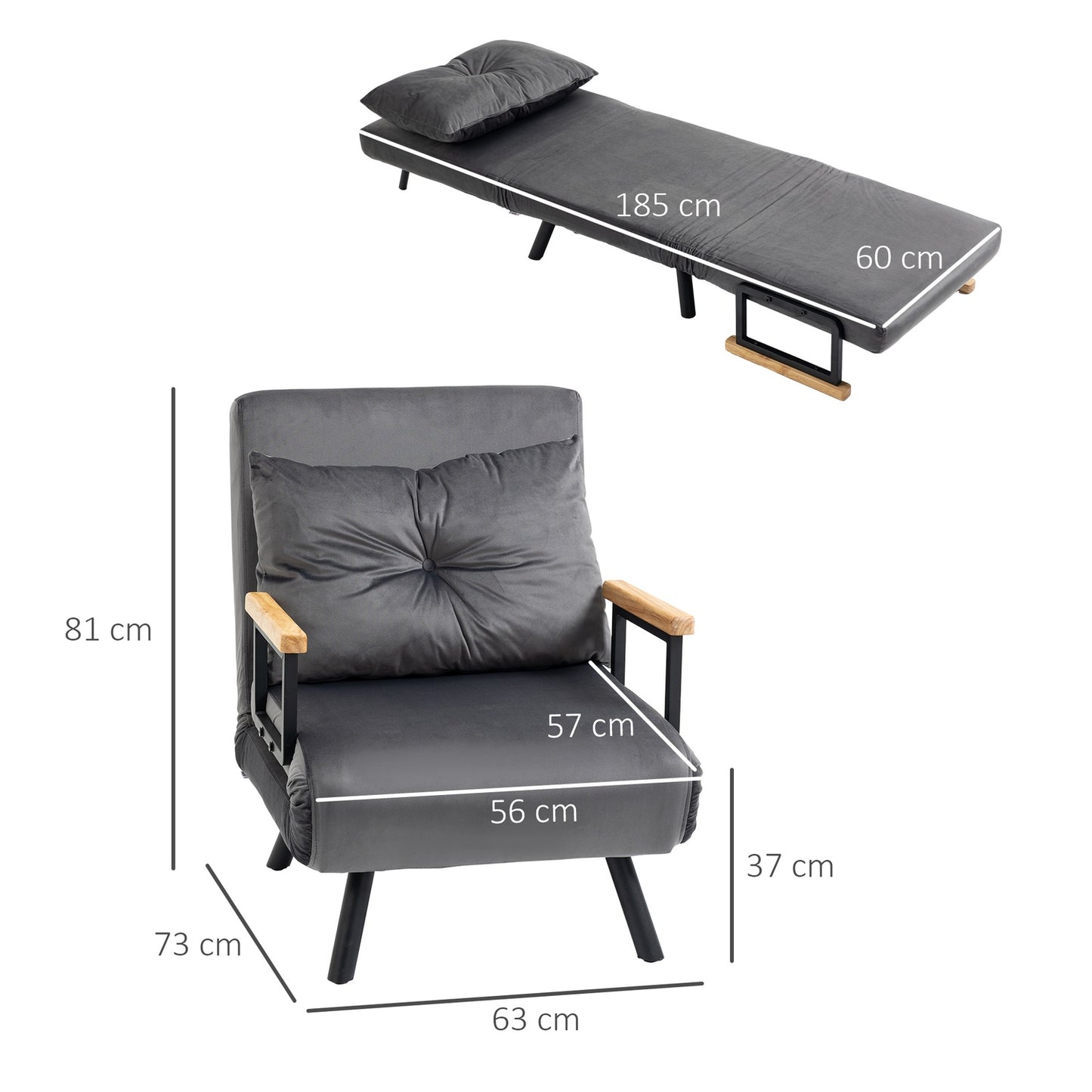Adjustable sleeper, velvet look, dark grey