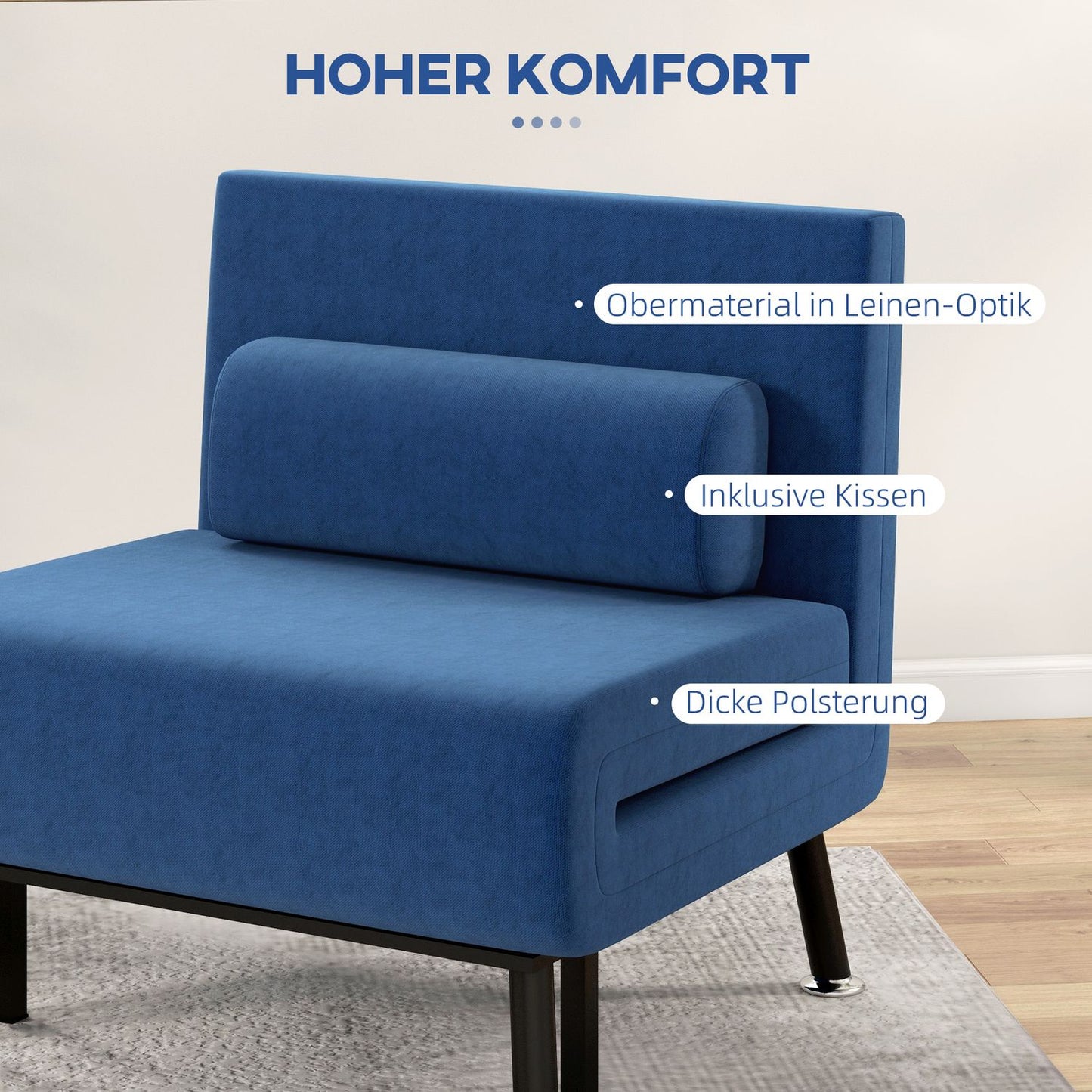 Convertible lounge chair, dark blue, adjustable backrest