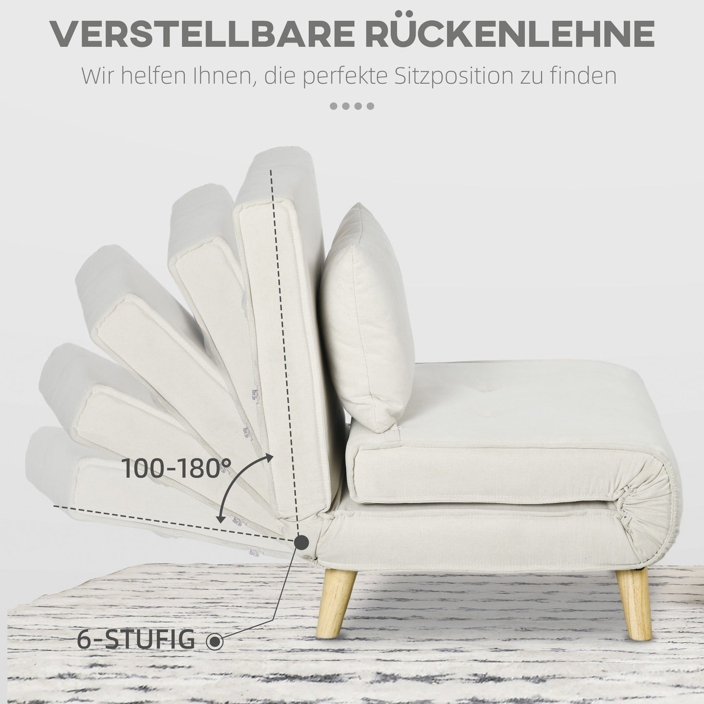 Folding daybed - adjustable, linen, cream white