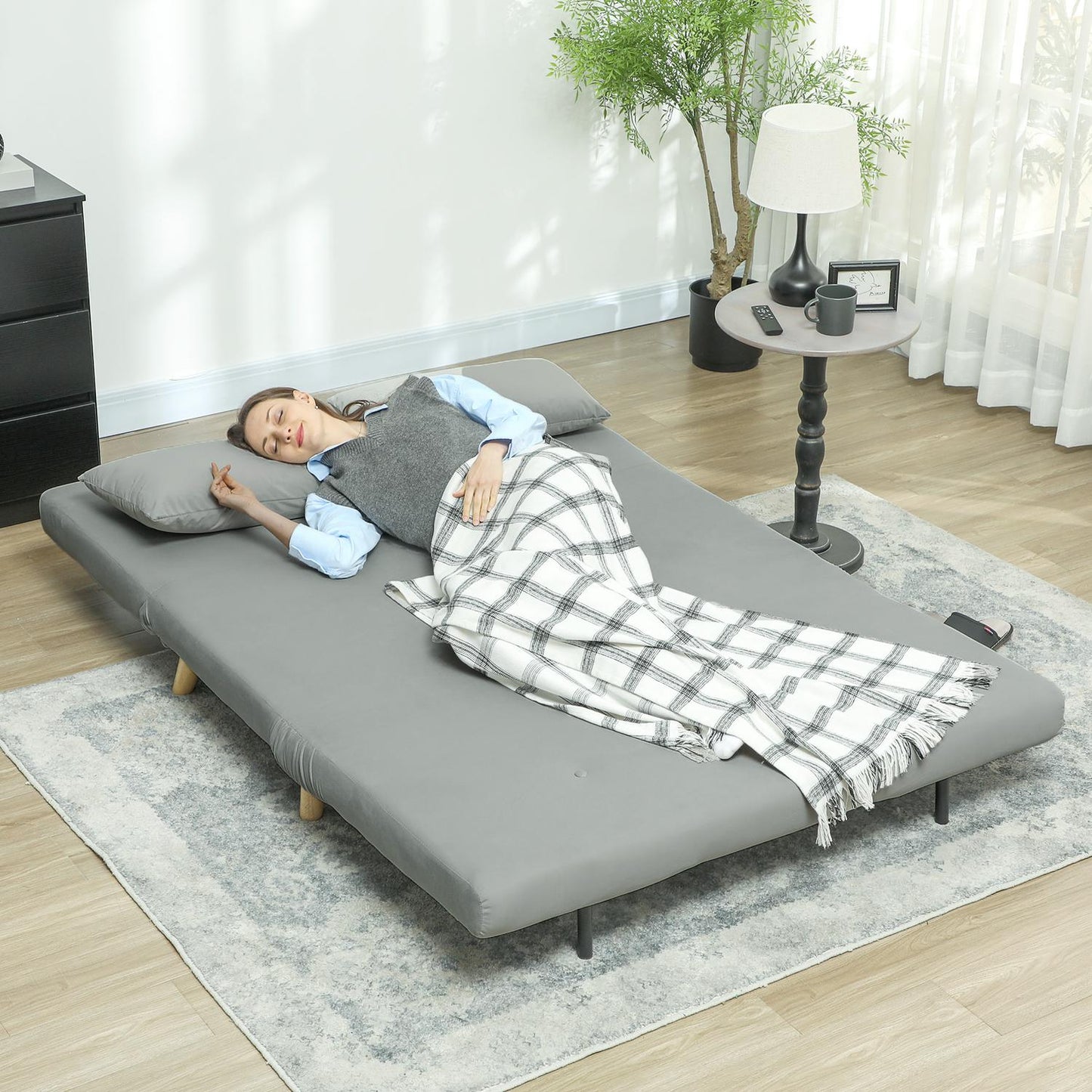 Folding velvet chair bed, adjustable, 250 kg capacity, gray