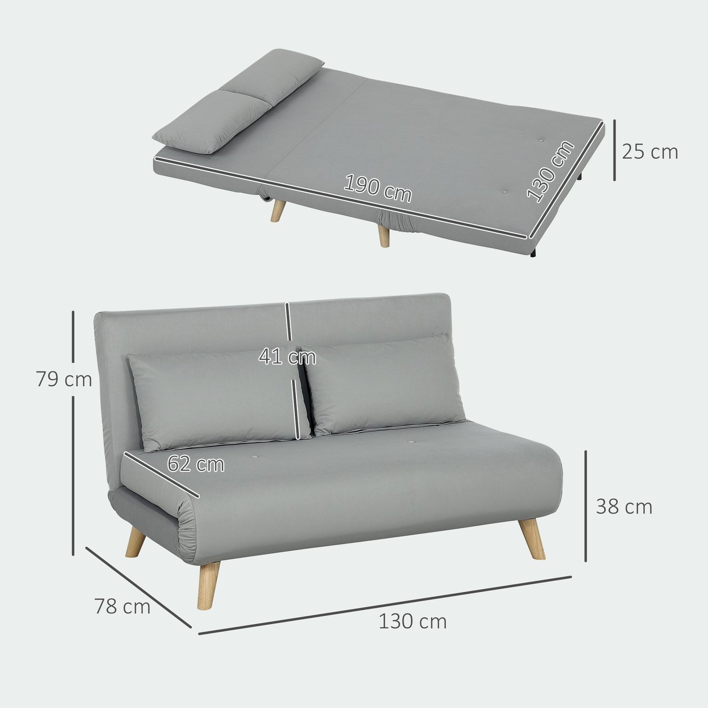 Folding velvet chair bed, adjustable, 250 kg capacity, gray