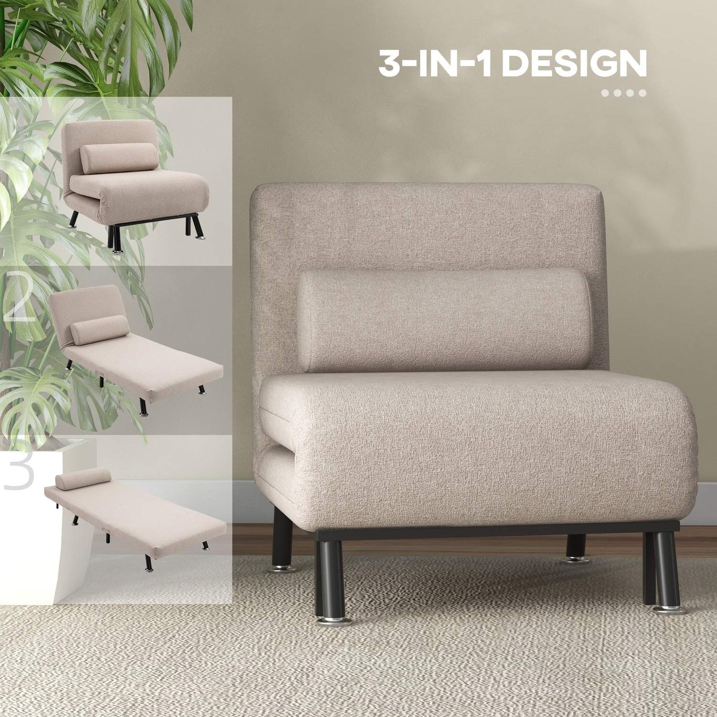 Folding sleeper, adjustable linen, beige, 150 kg capacity