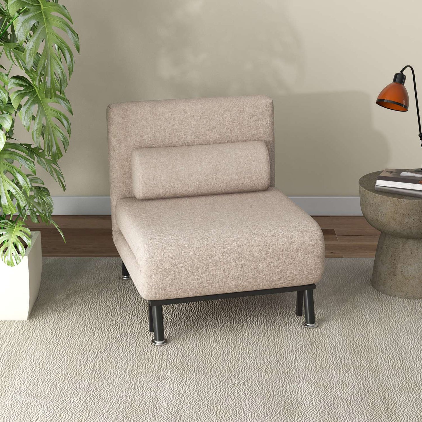 Folding sleeper, adjustable linen, beige, 150 kg capacity