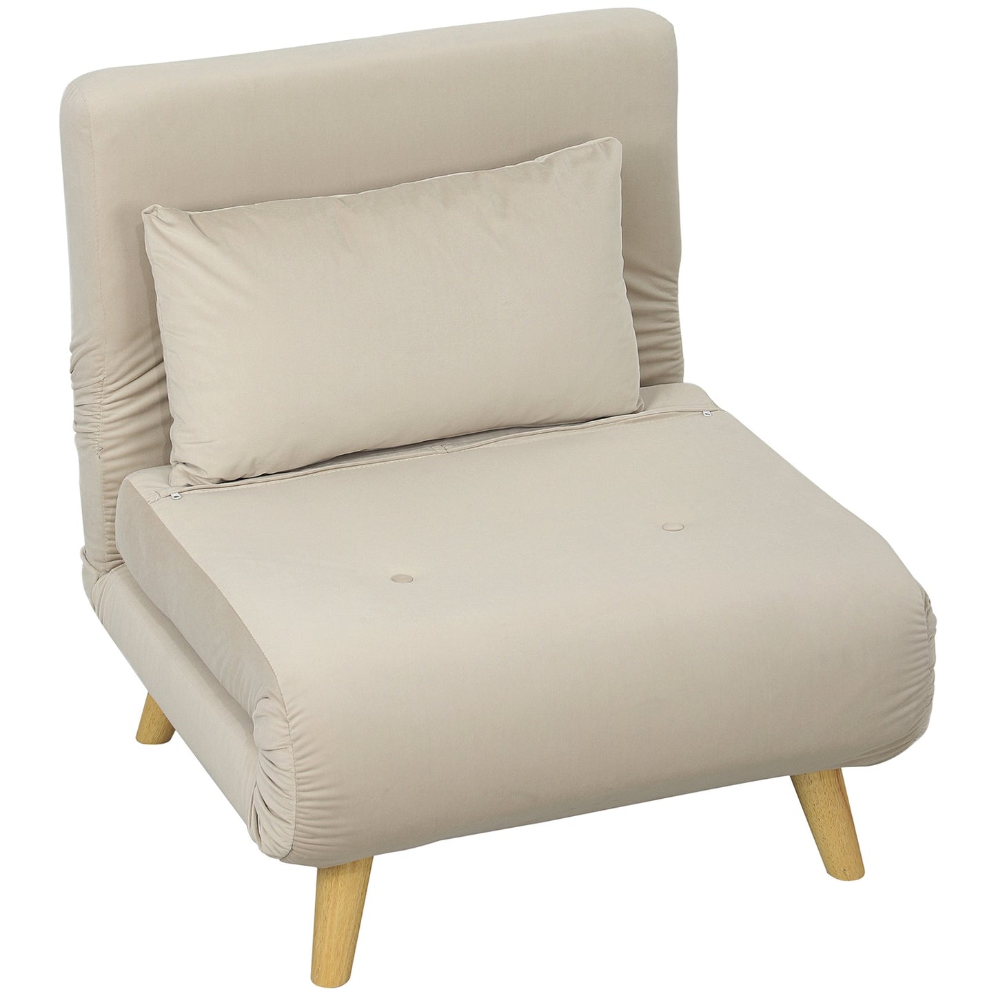 Folding Velvet Look Sleeper Chair with cushions, Beige