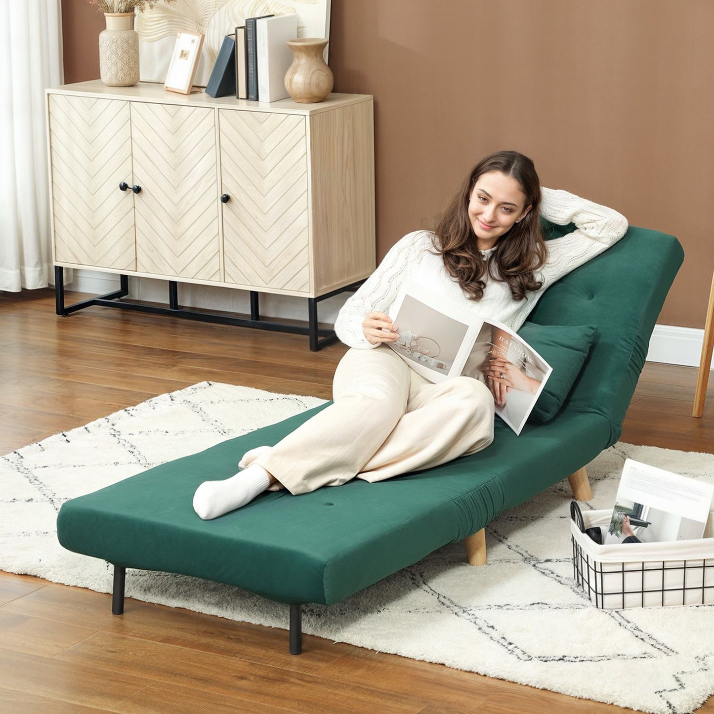 Folding Velvet Look Relax chair with adjustable backrest