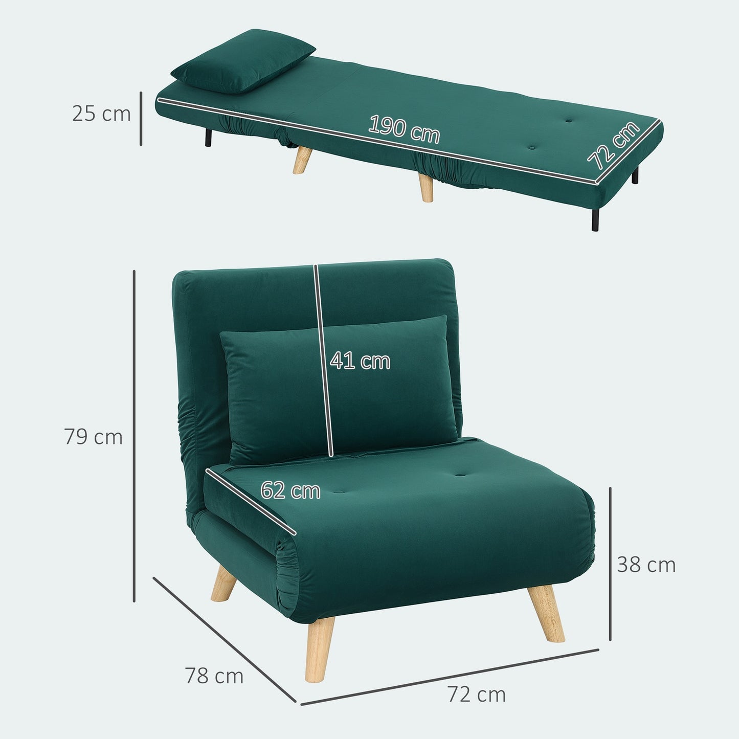 Folding Velvet Look Relax chair with adjustable backrest
