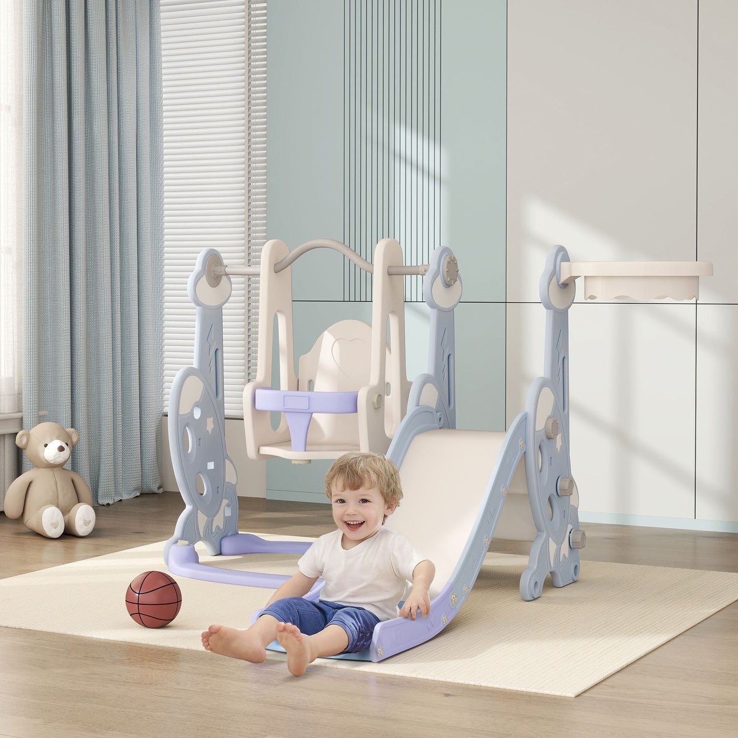 4-in-1 children's slide with swing, arch and climbing frame