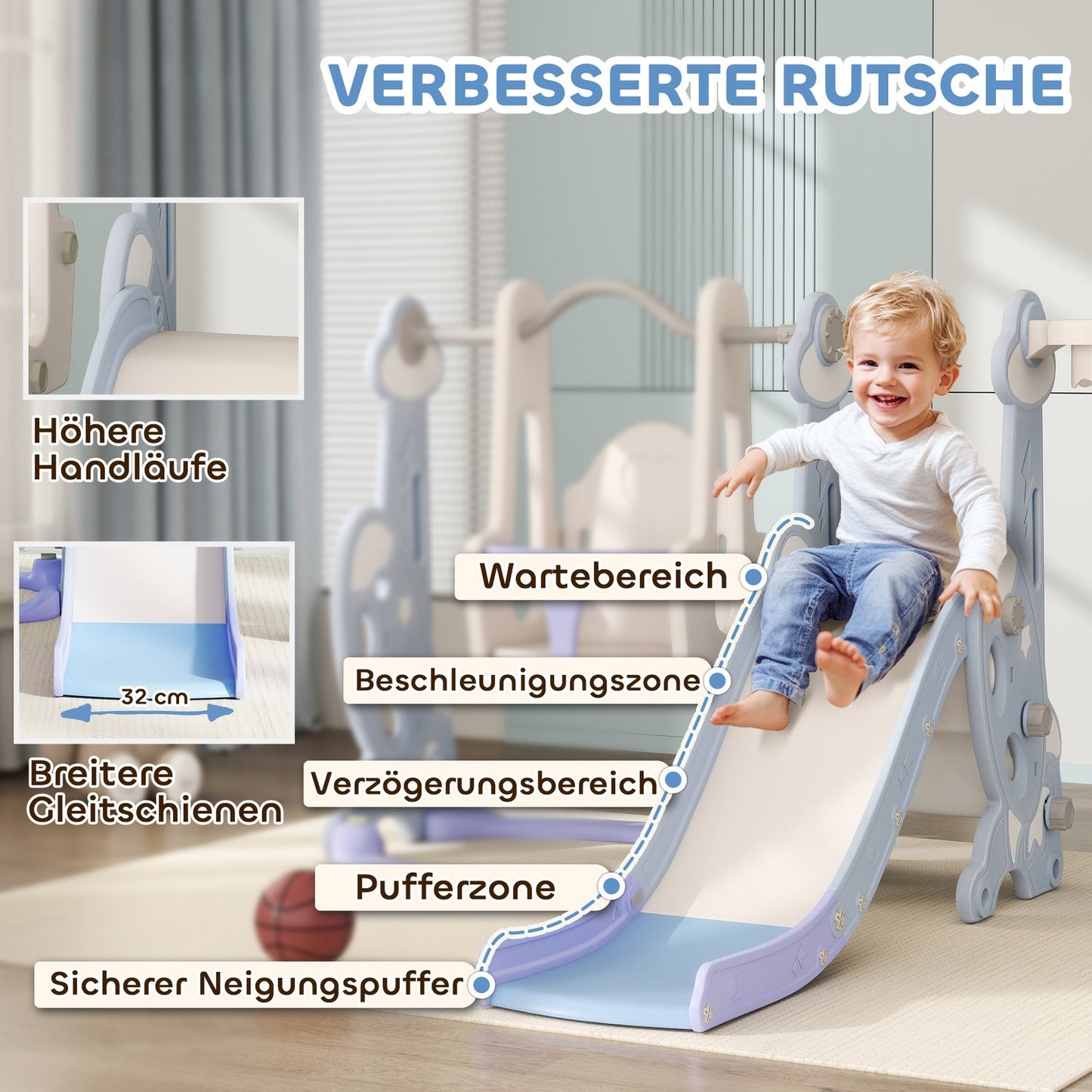 4-in-1 children's slide with swing, arch and climbing frame