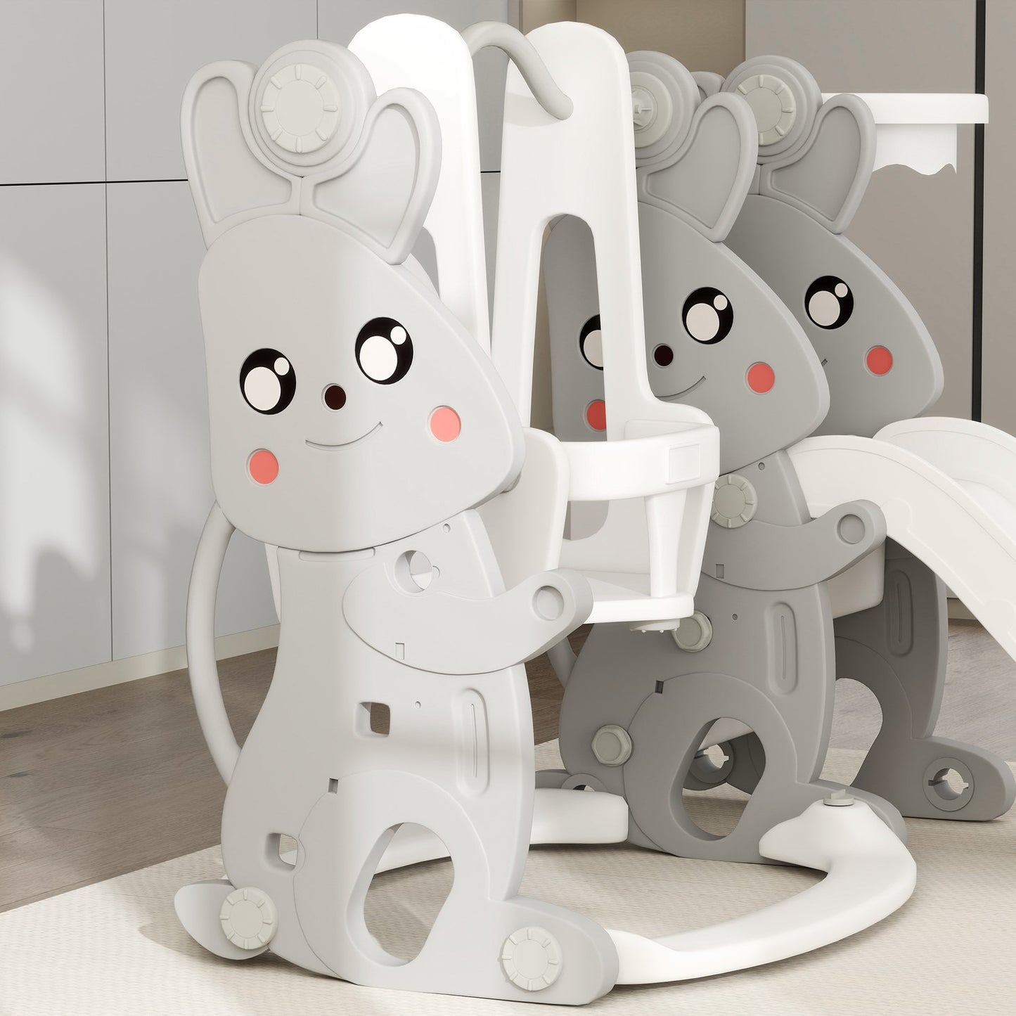 4-in-1 children's slide with gray rabbit design