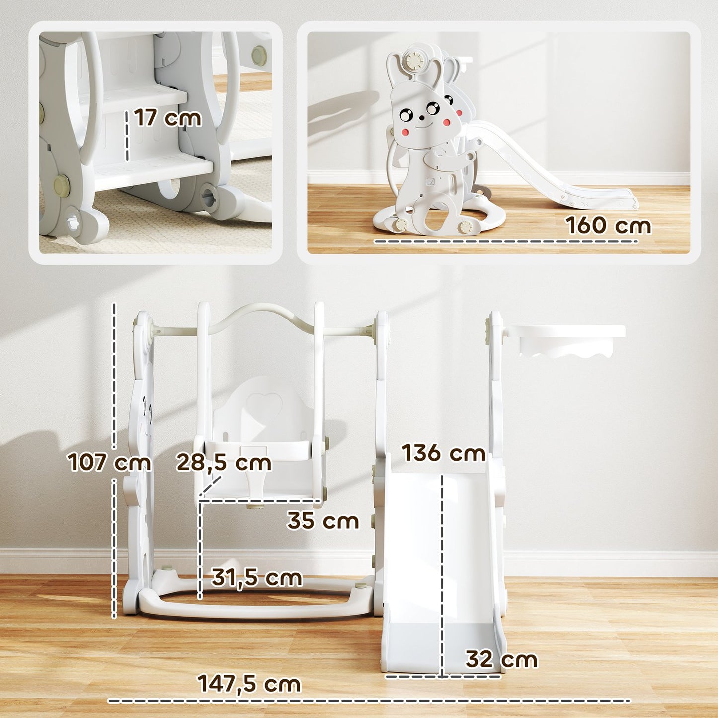 4-in-1 children's slide with gray rabbit design