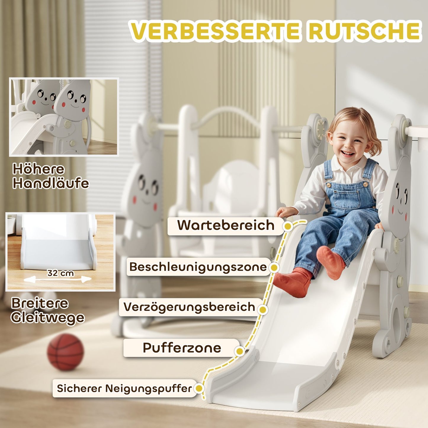 4-in-1 children's slide with gray rabbit design
