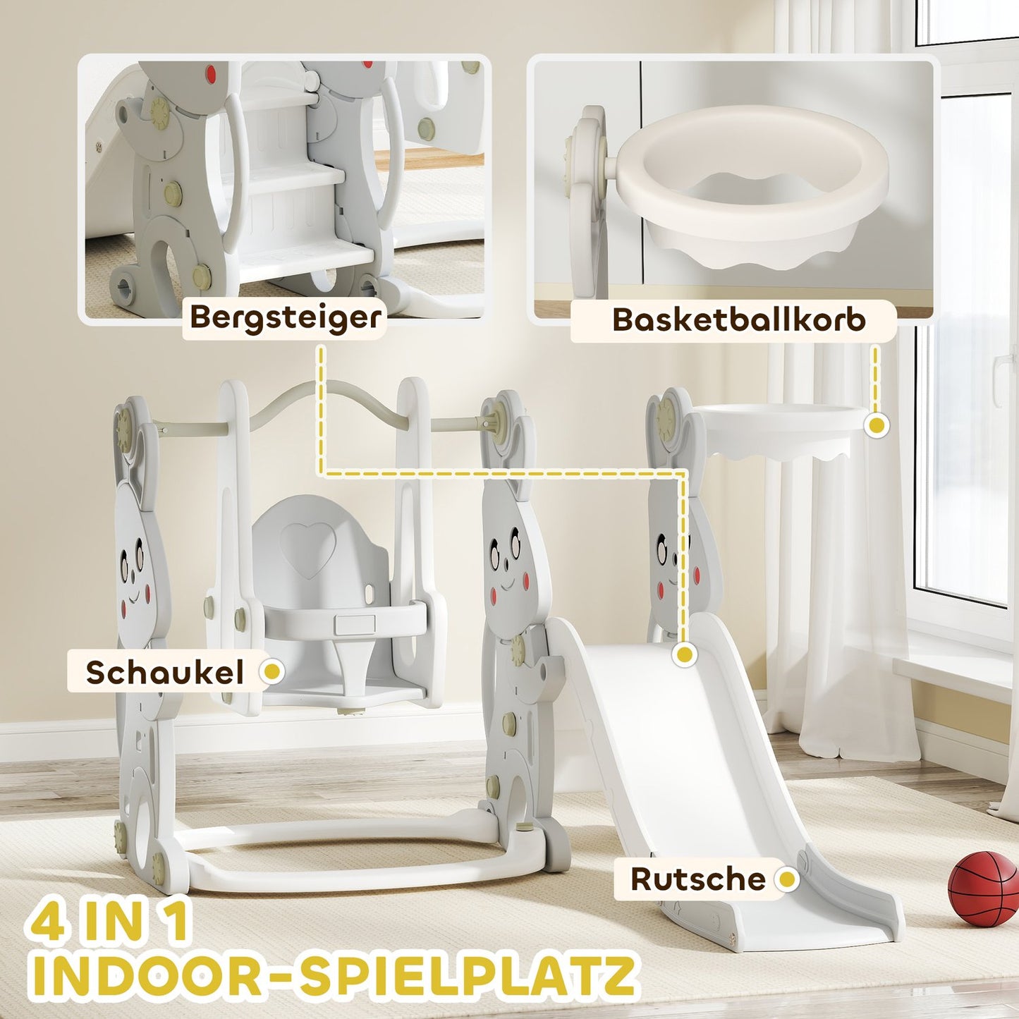 4-in-1 children's slide with gray rabbit design