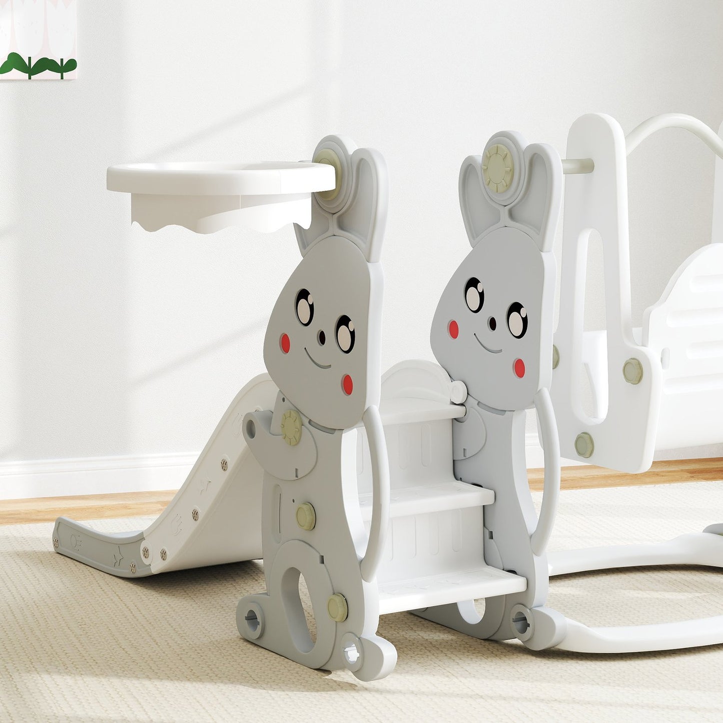 4-in-1 children's slide with gray rabbit design