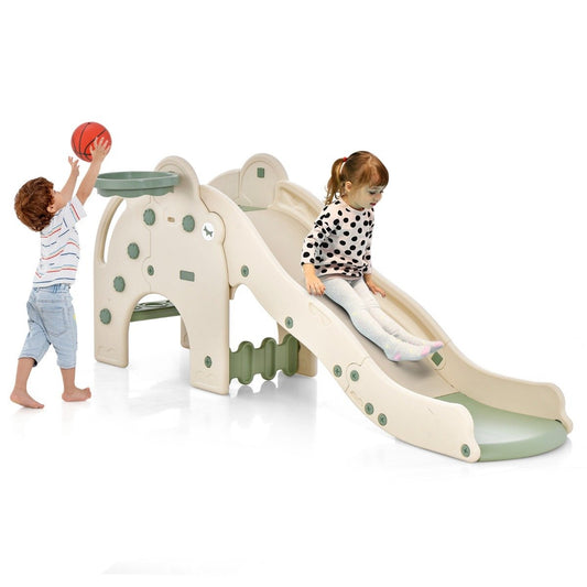 Slide Outdoor 4 in 1 Children's Slide & Tunnel & Basketball Hoop & Ladder 187.5 x 75 x 77.5 cm Green