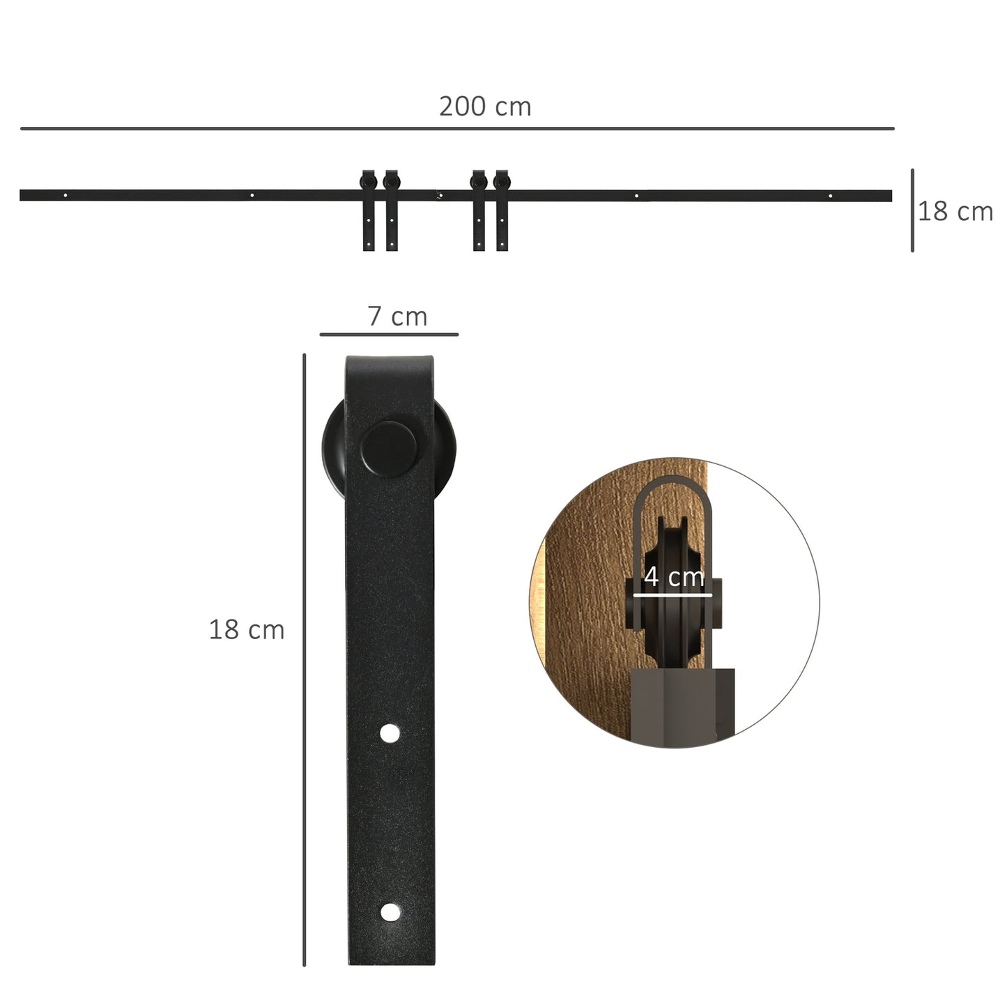 Black carbon steel sliding door kit for double doors, 200 cm