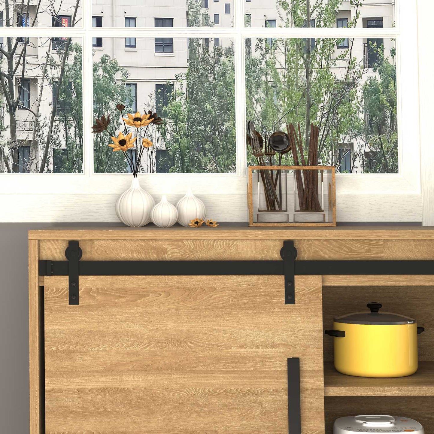 Sliding door kit, black carbon steel, 200 cm track