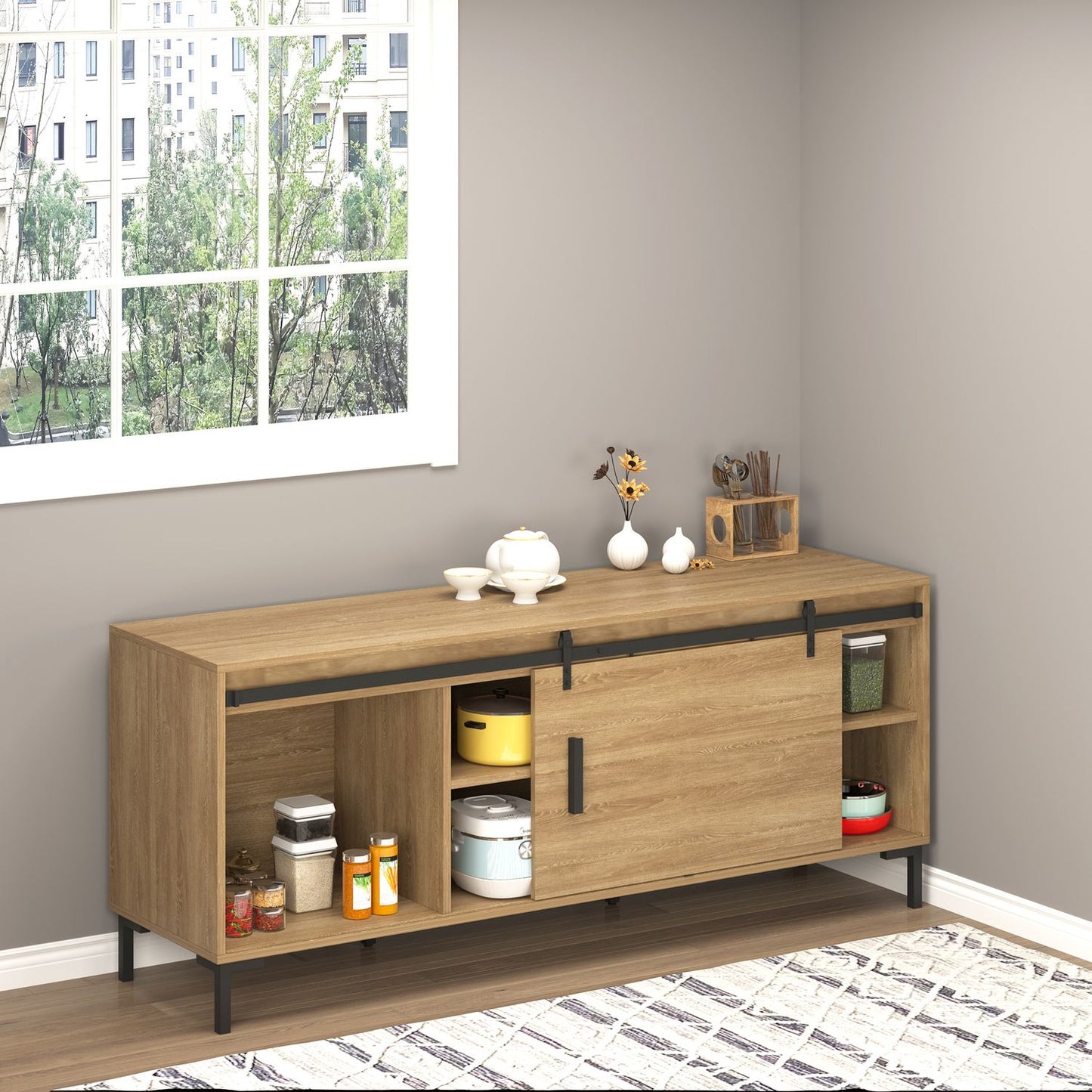 Sliding door kit, black carbon steel, 200 cm track