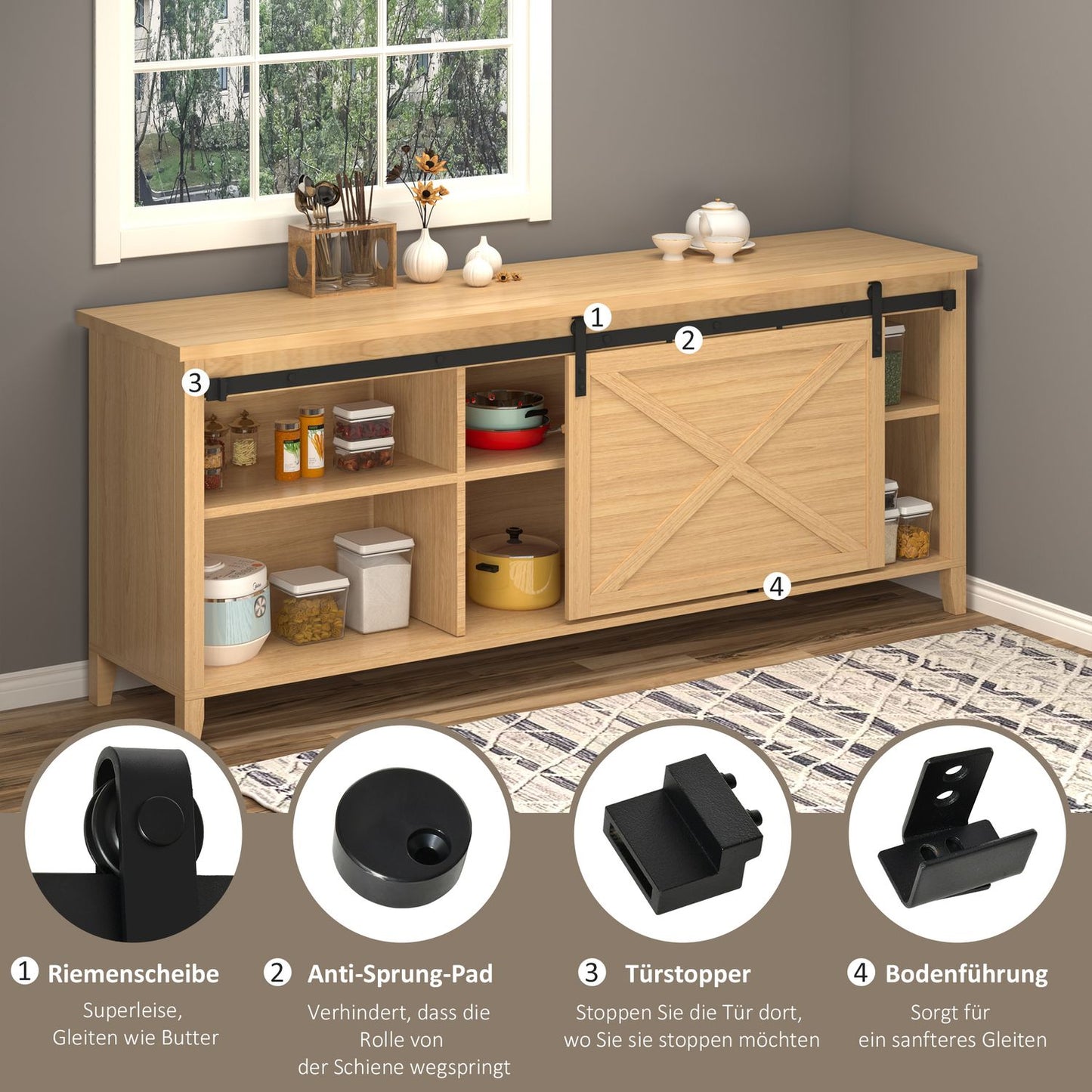 Sliding door kit, black carbon steel, 200 cm track