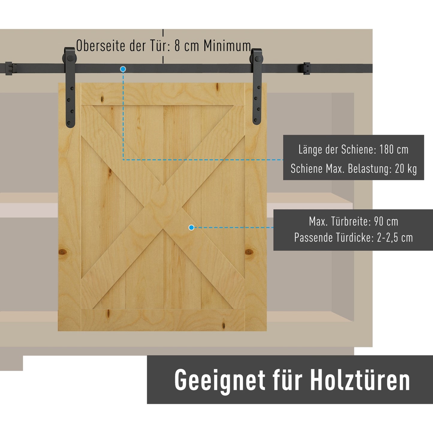 Sliding Door Hardware Kit, 180 cm Carbon Steel Set