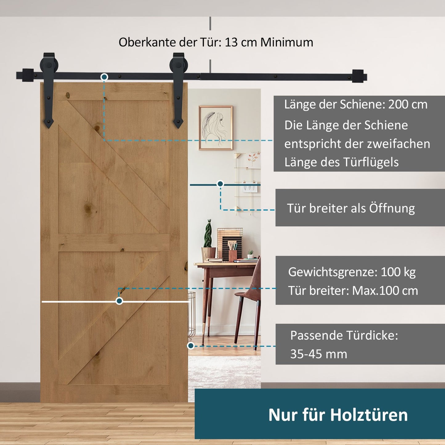 200 cm sliding door set in carbon steel, black