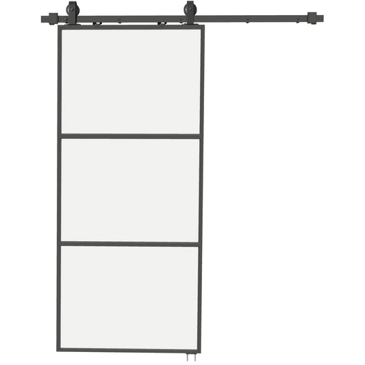 Sliding Door Kit with Frosted Glass, Soft-Close, Black Steel