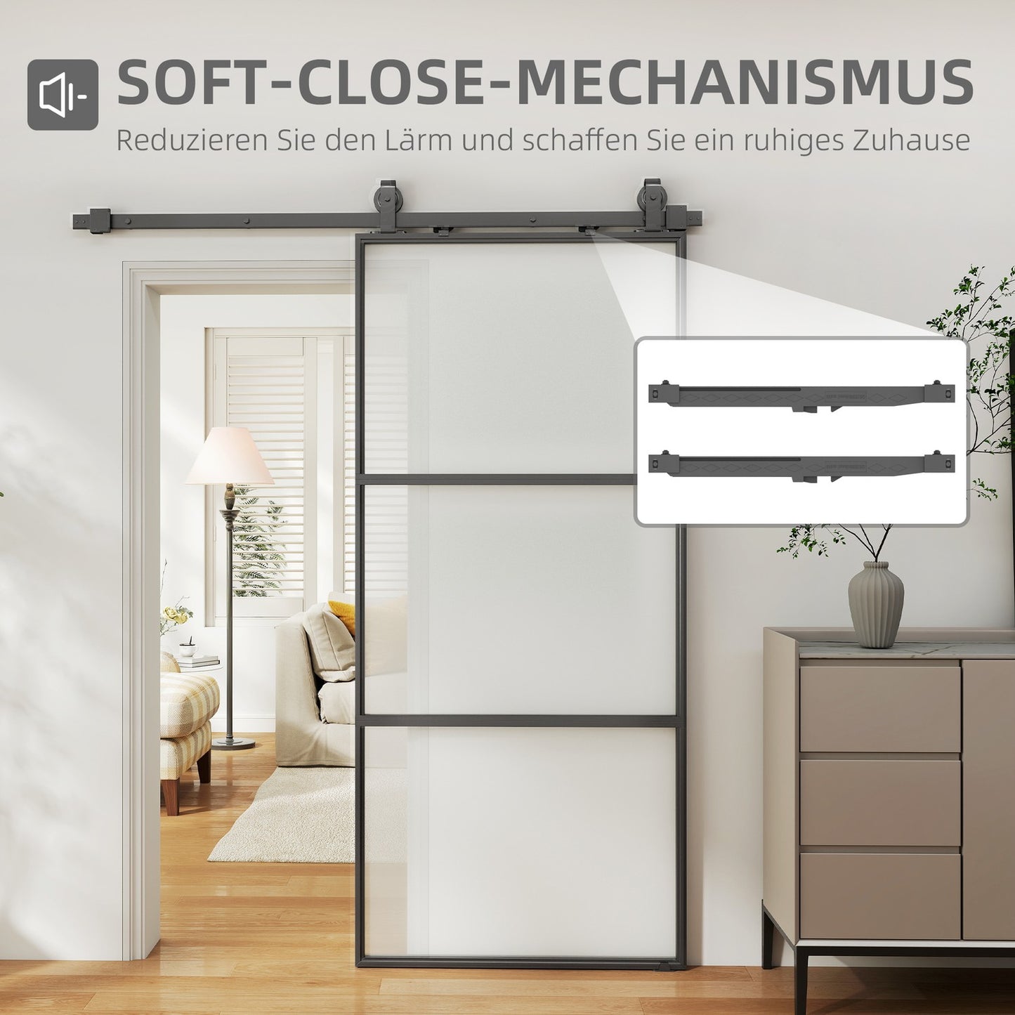 Sliding Door Kit with Frosted Glass, Soft-Close, Black Steel