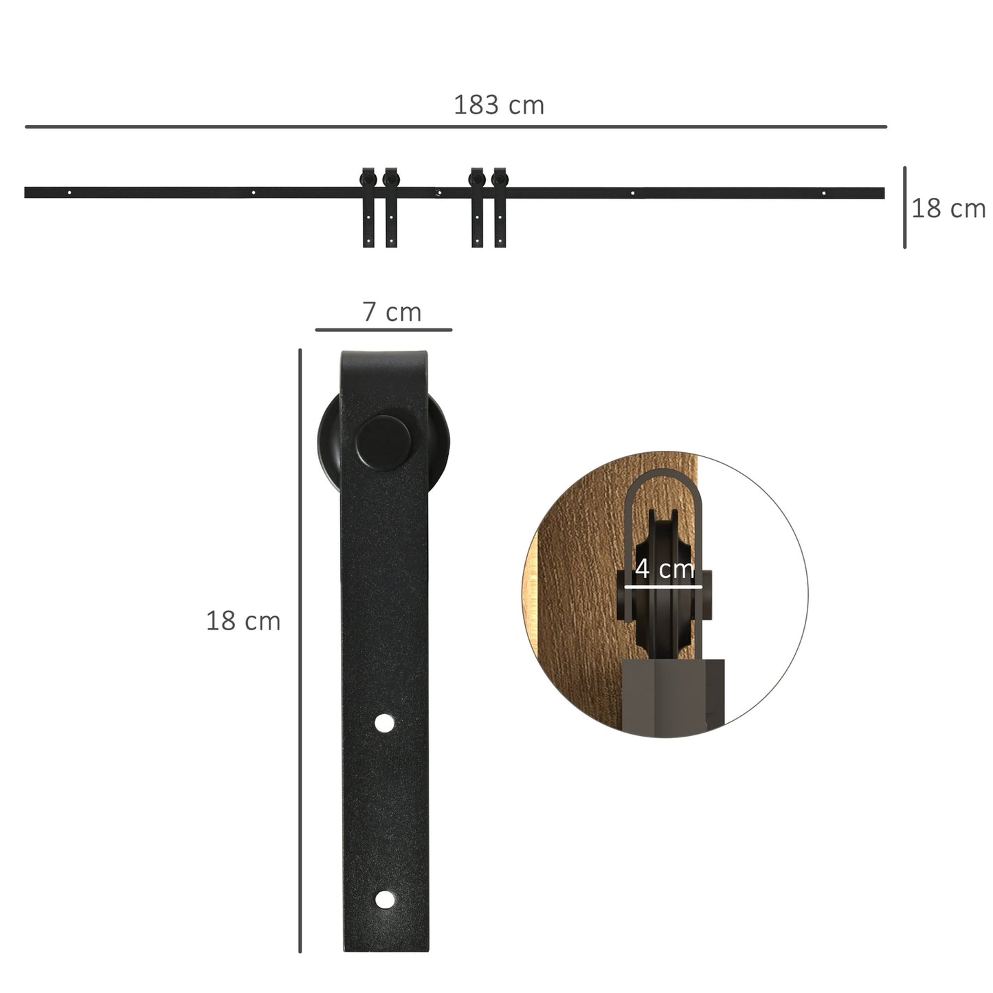 Double sliding door system in wood, black carbon steel