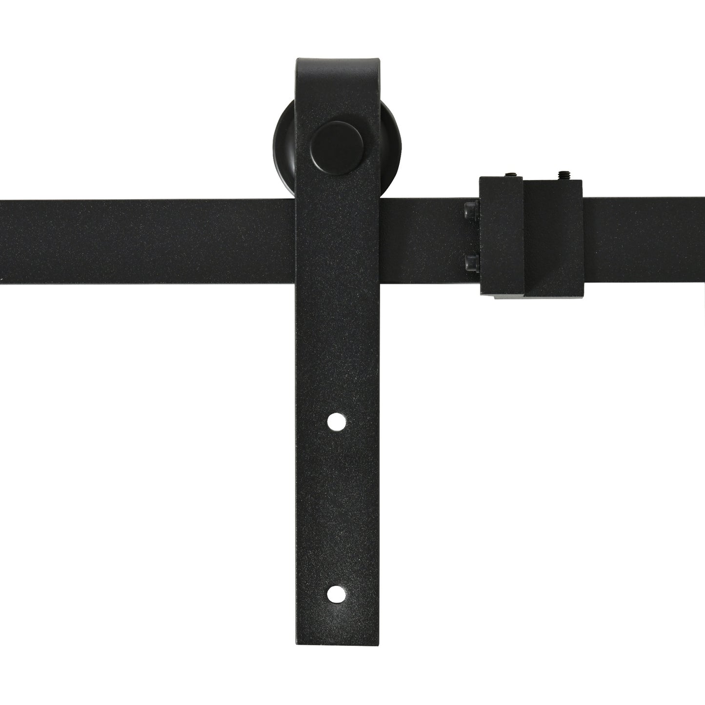 Double sliding door system in wood, black carbon steel