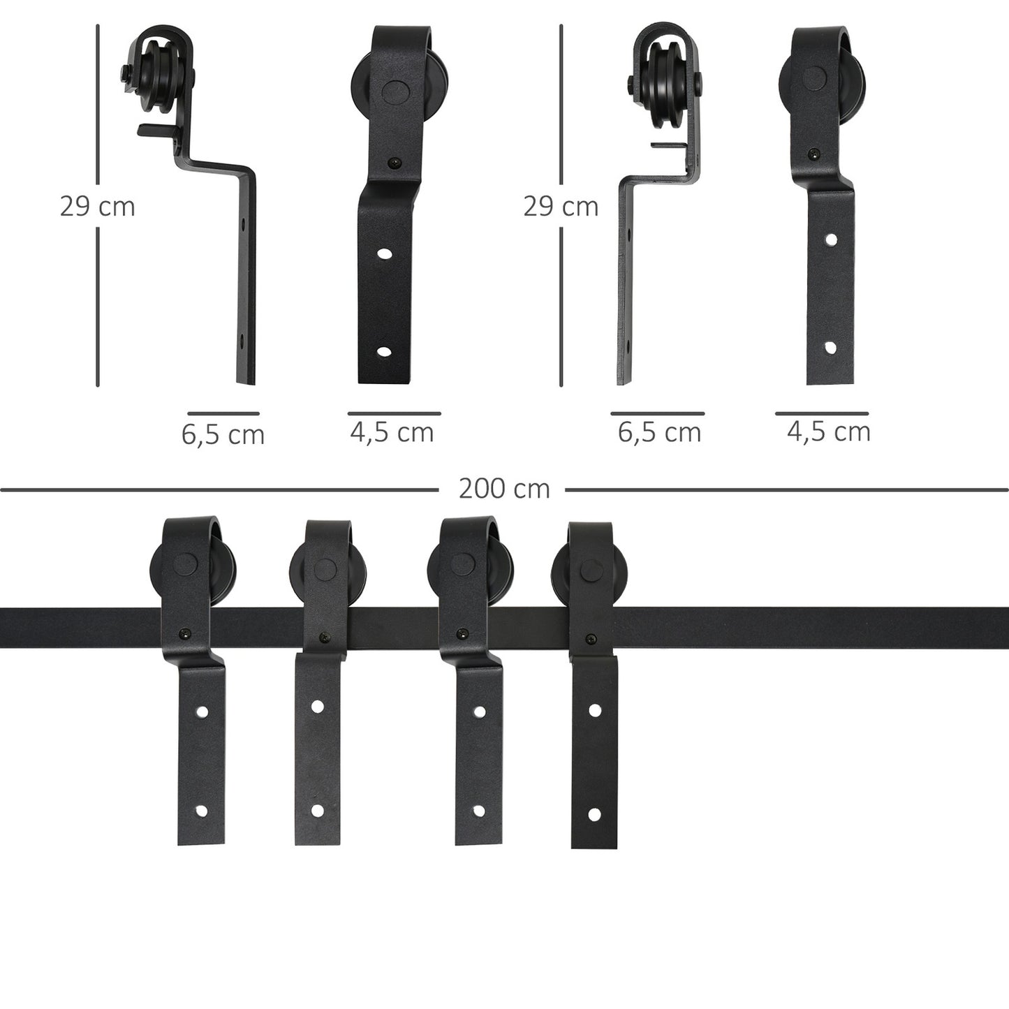 Sliding door system, carbon steel, black, 9-piece set