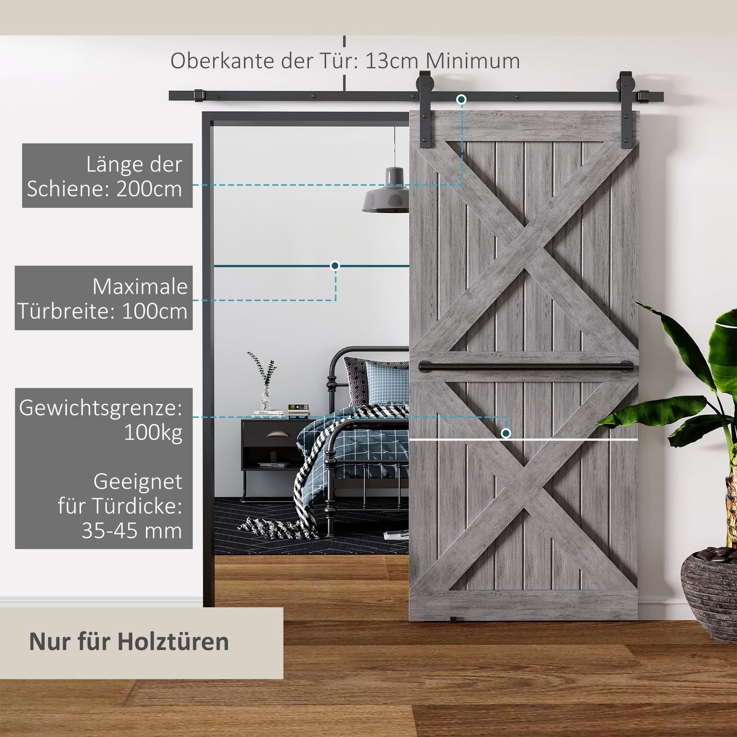 Sliding door track set, carbon steel, black, 200cm