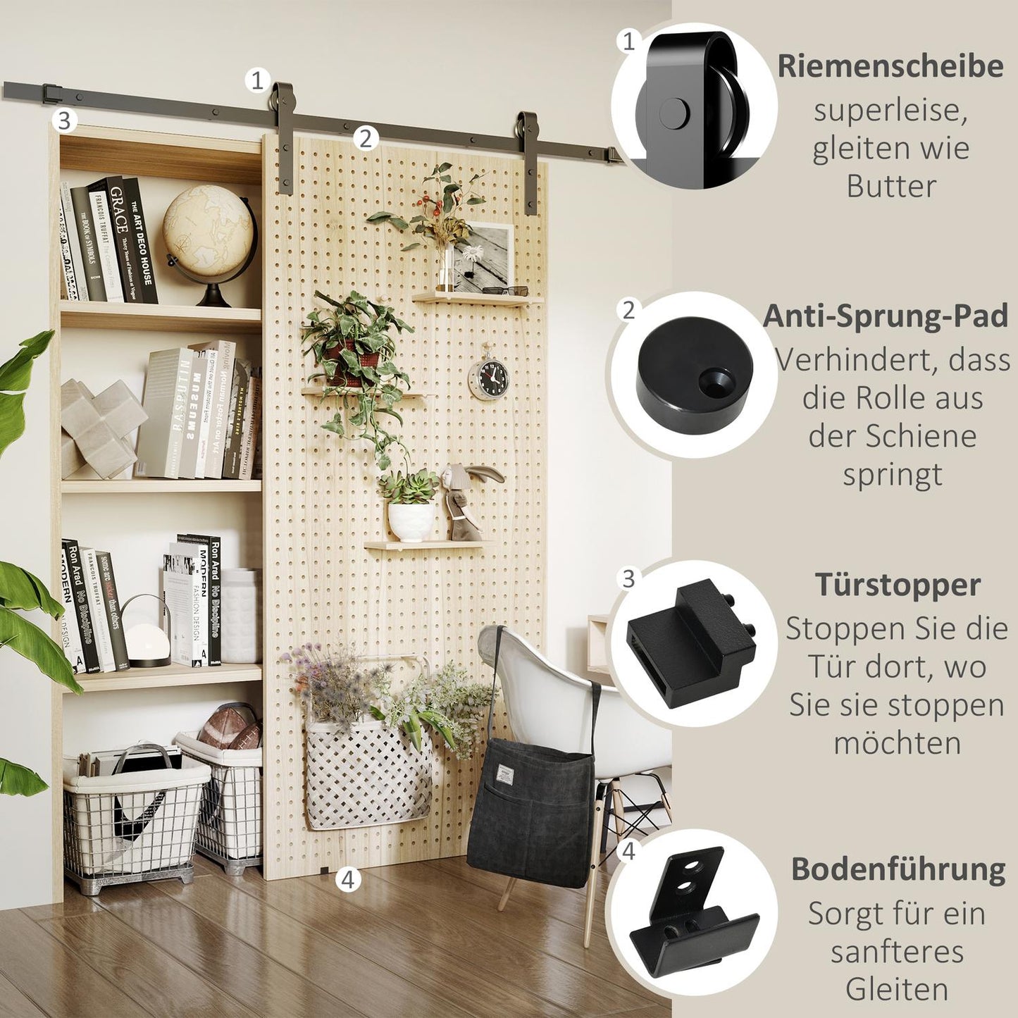 Sliding door track set, carbon steel, black, 200cm