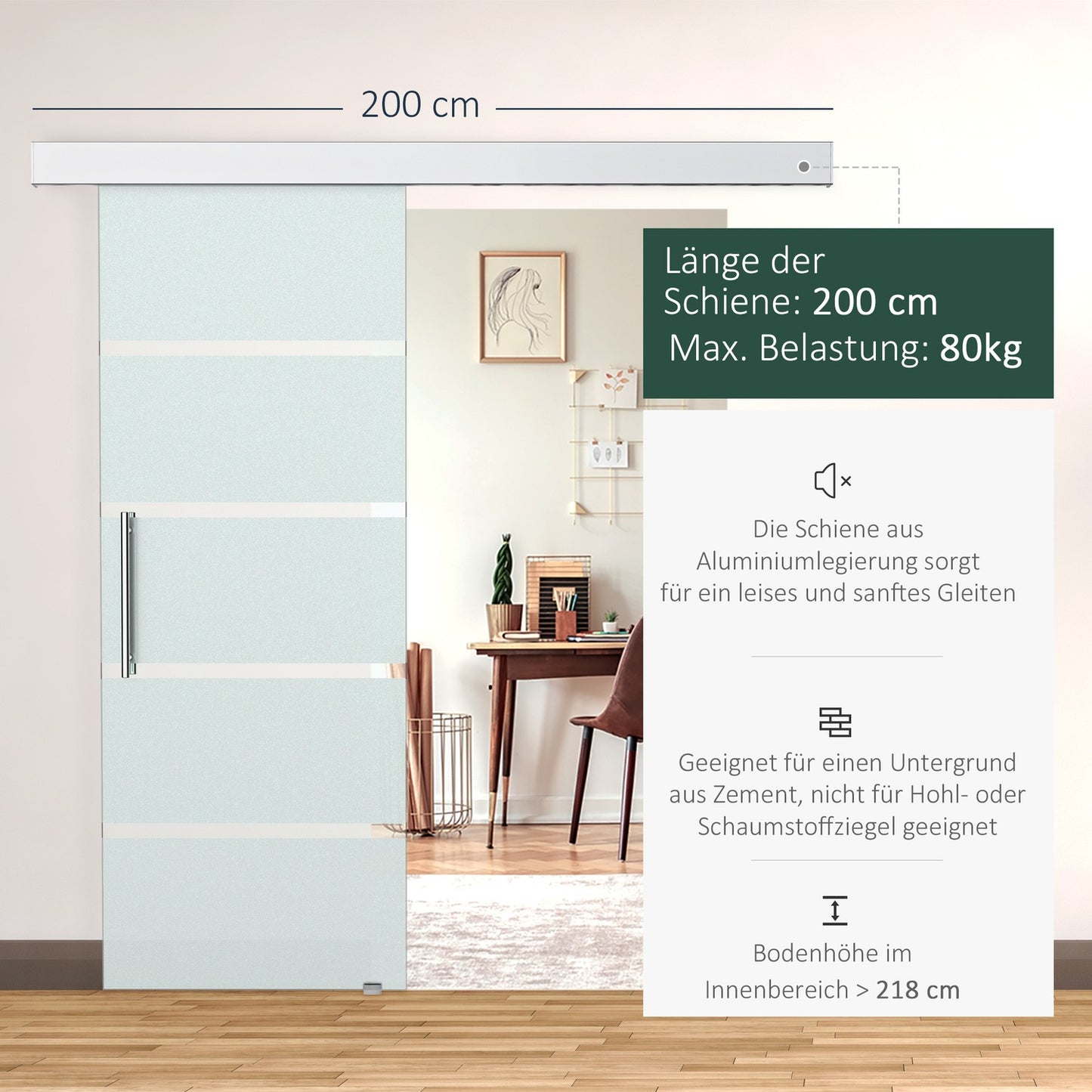 Sliding glass door with satin stripes, handle - 2050x775 mm