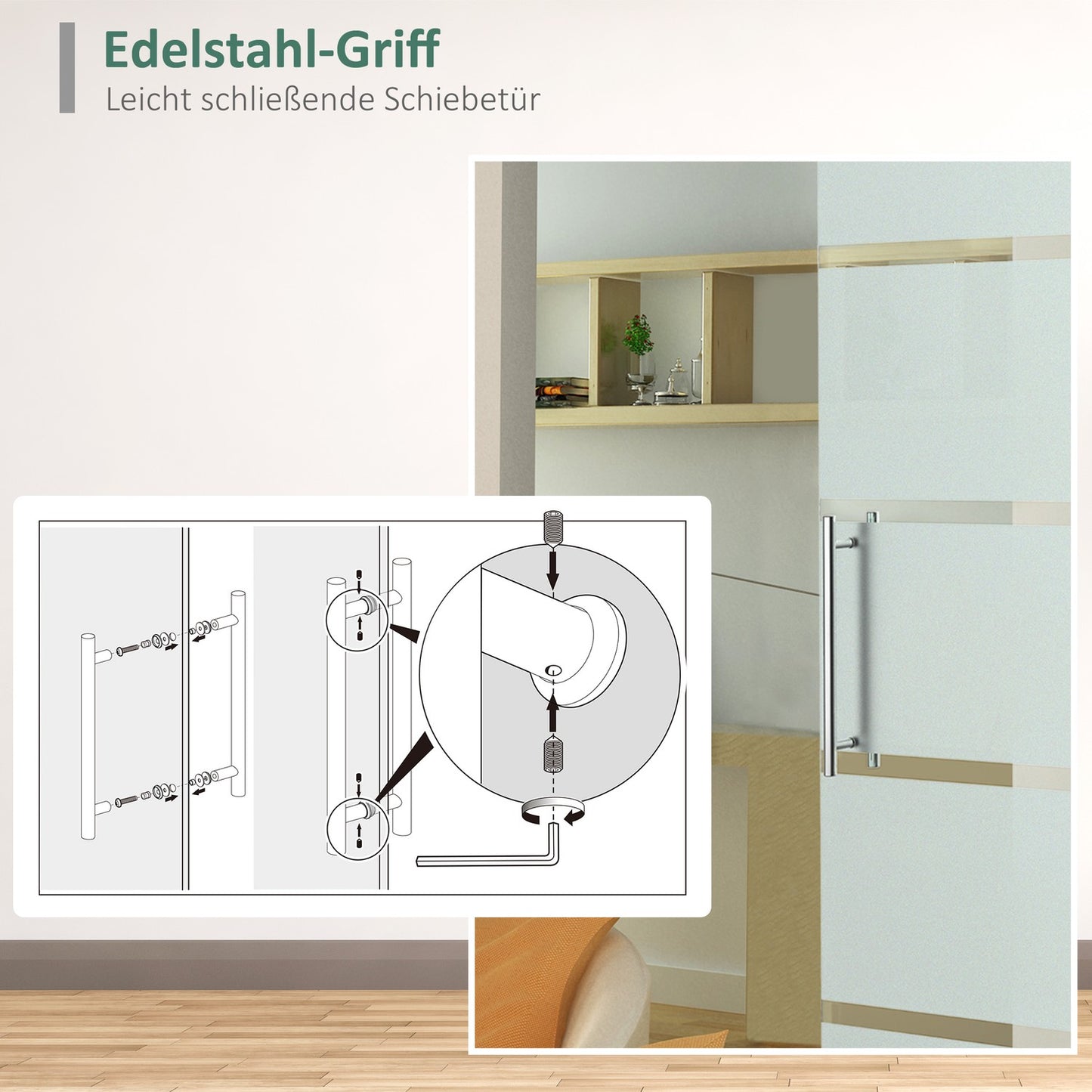 Sliding glass door with satin stripes, handle - 2050x775 mm