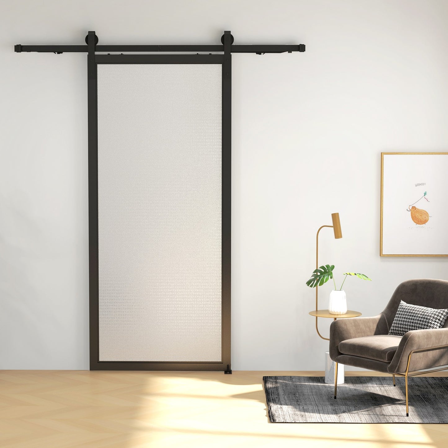 Sliding door kit, 183cm, carbon steel, black finish