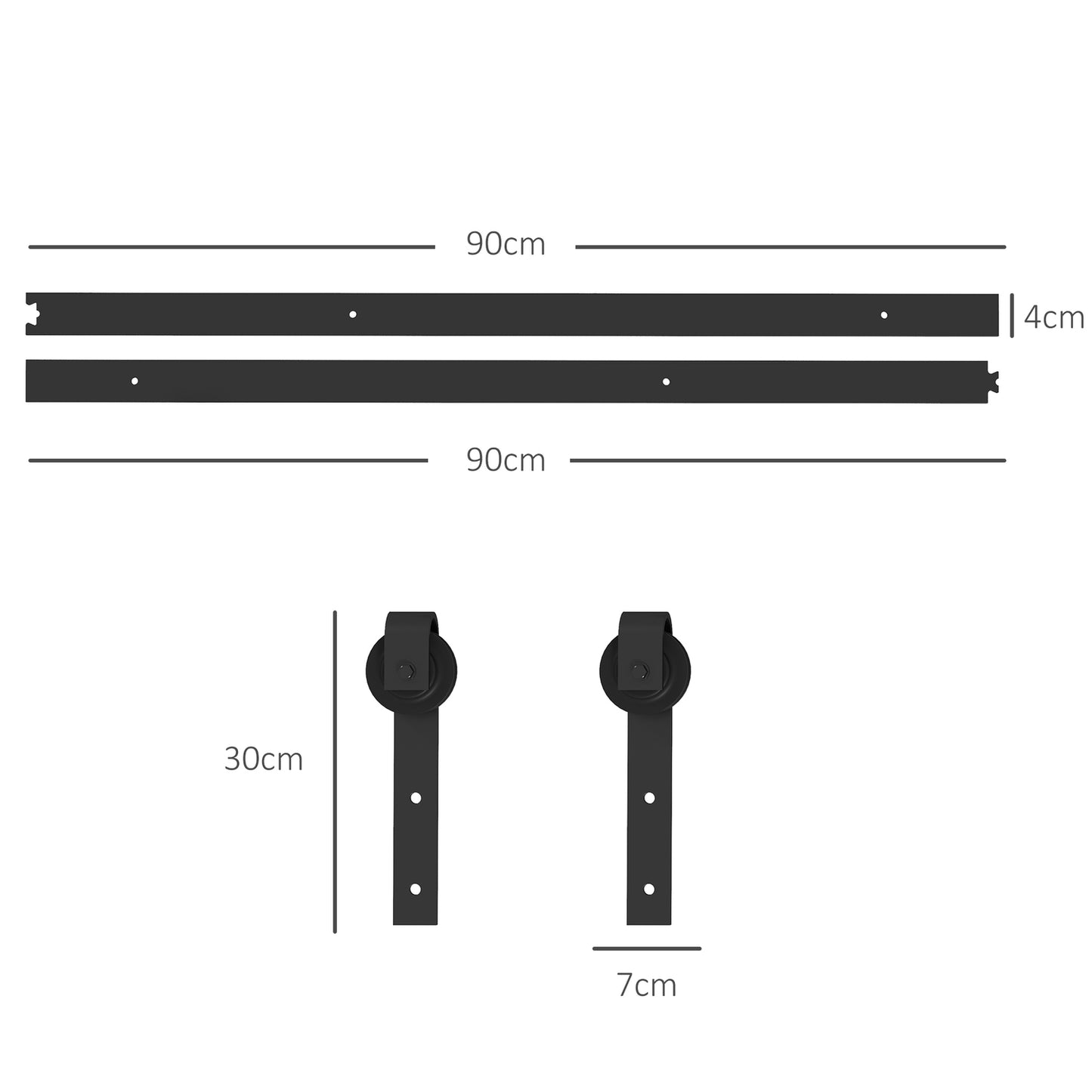 Sliding door kit, 183cm, carbon steel, black finish